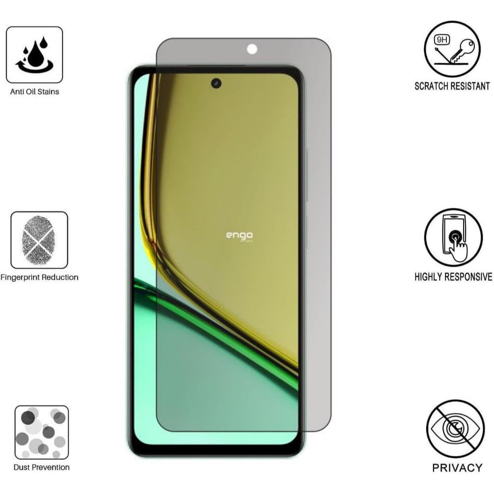 Çizilme ve yağ direncini vurgulayan simgelerle çevrili, ekran koruyuculu bir akıllı telefon.