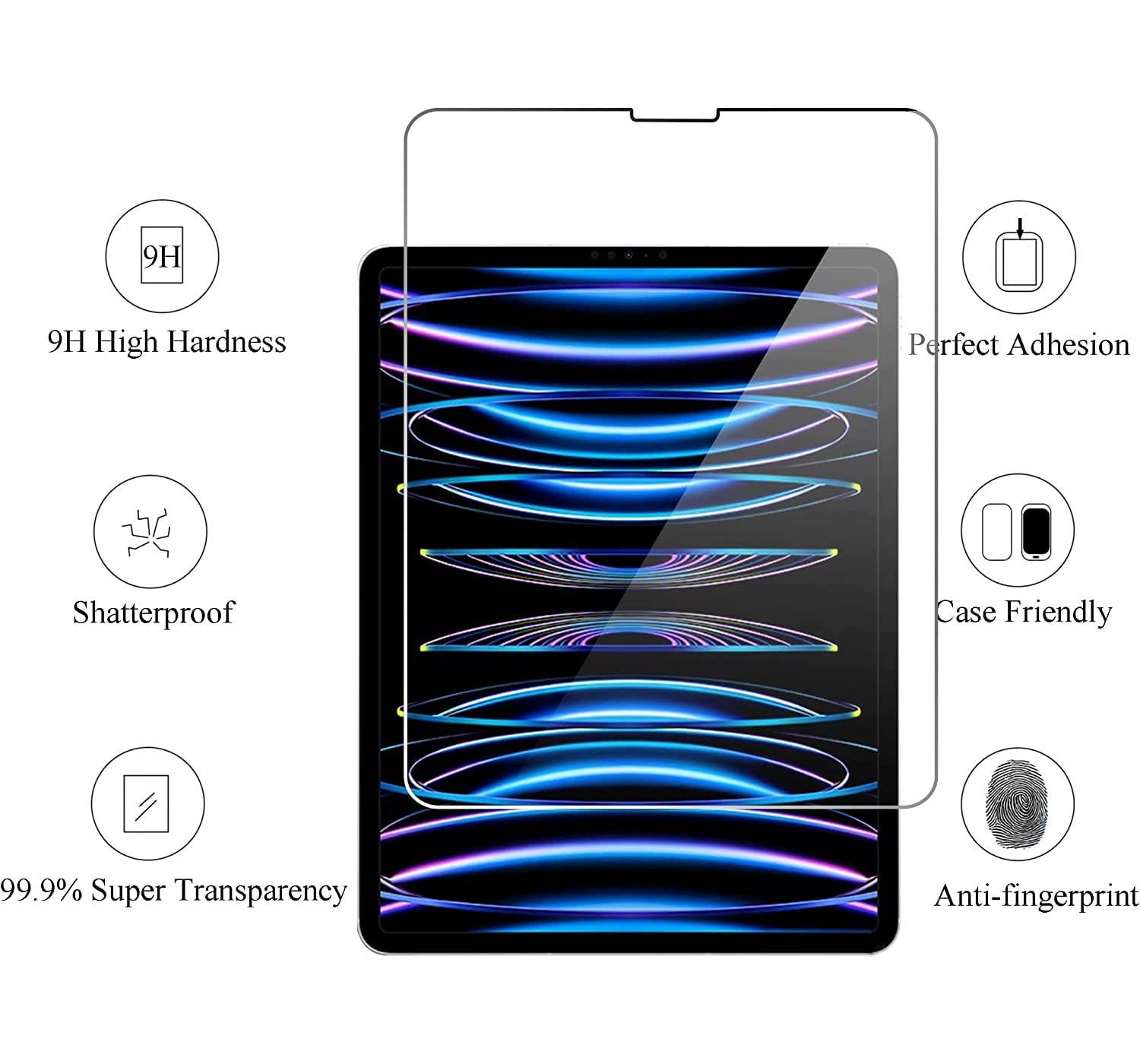 9H sertlik, kırılmaz tasarım, yüksek şeffaflık ve parmak izi karşıtı özelliklere sahip tablet ekran koruyucu.