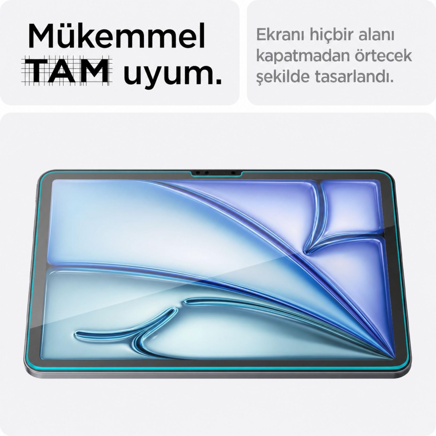 Mükemmel uyumu ve tasarımı anlatan Türkçe yazılı ekran koruyuculu tablet.