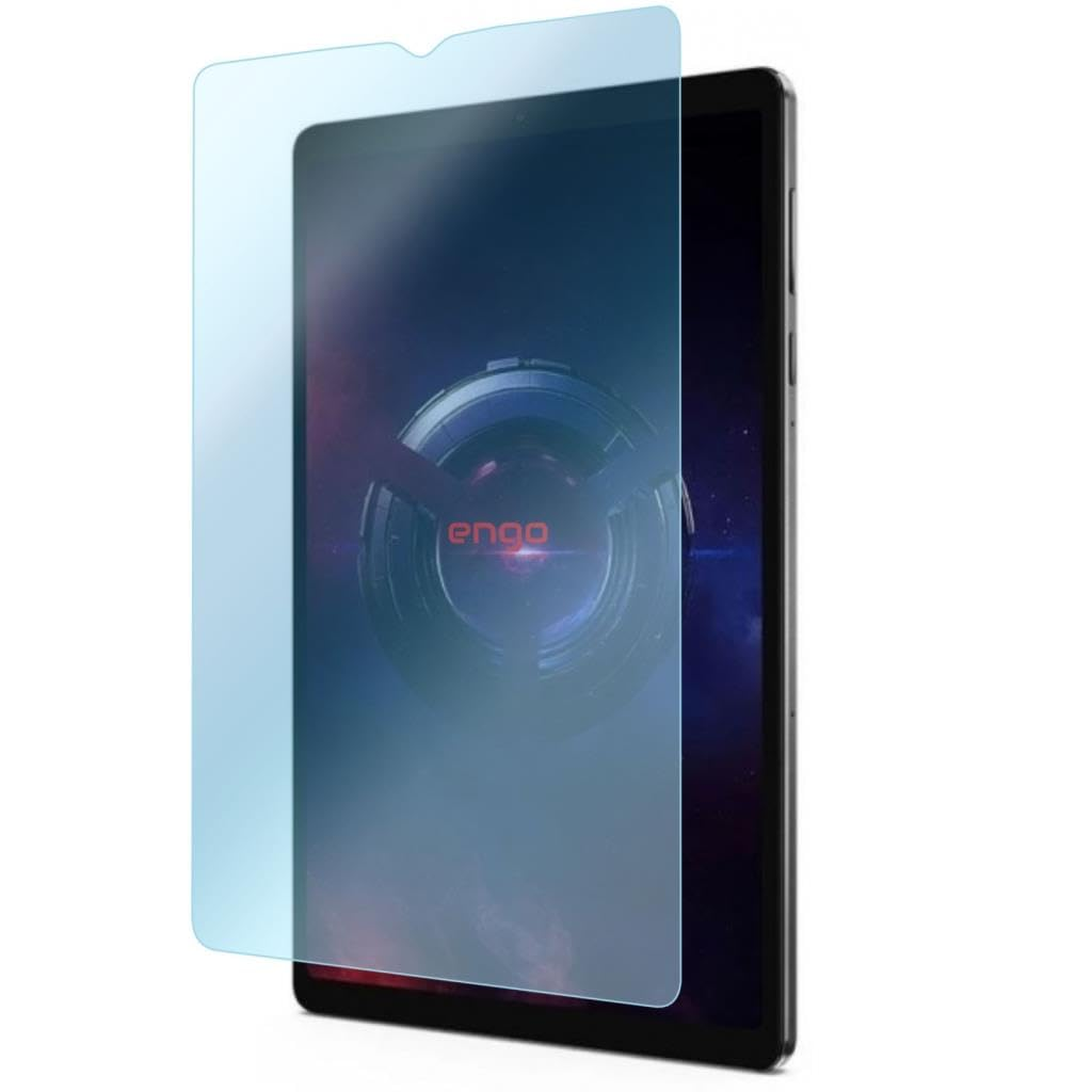 Ekranında grafik olan ve mavi koruyucu filmi hafifçe kaldırılmış bir tablet.