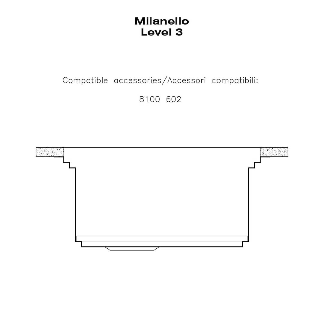 Disegno tecnico di Milanello Level 3 con accessori compatibili 8100 602.