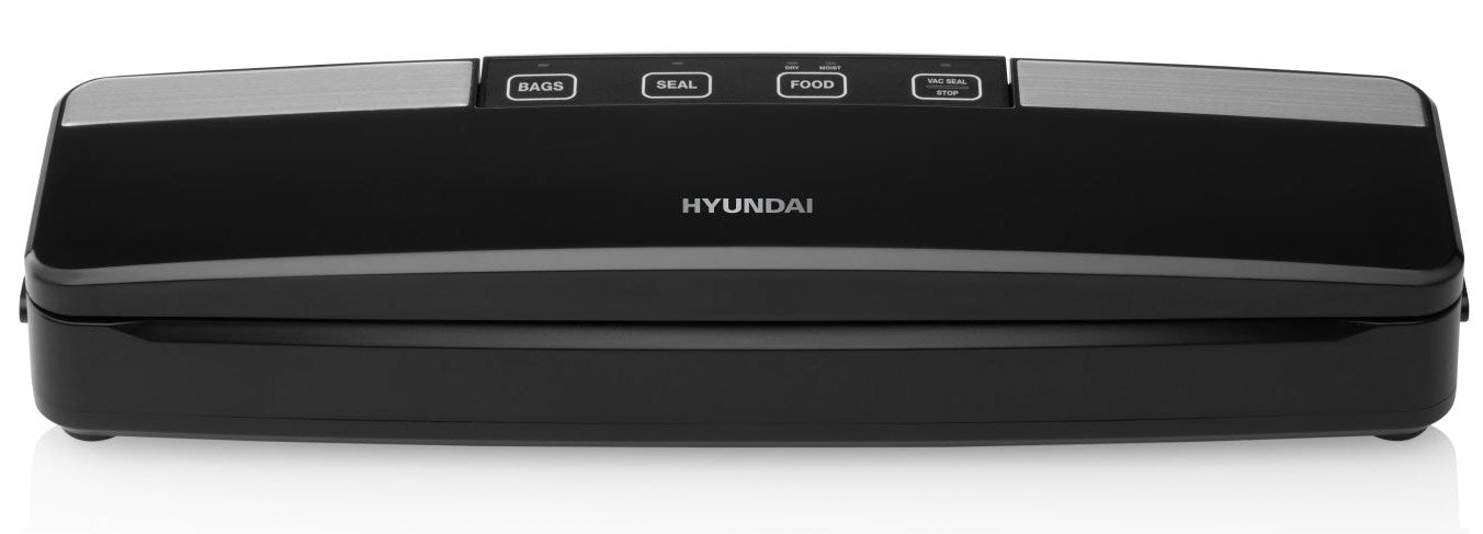 Ein schwarzes Hyundai-Vakuumiergerät mit silbernen Akzenten und Bedienknöpfen oben.