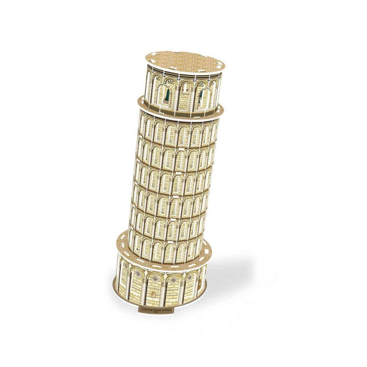 Ein 3D-Modell des Schiefen Turms von Pisa in Beige und Weiß auf weißem Hintergrund.