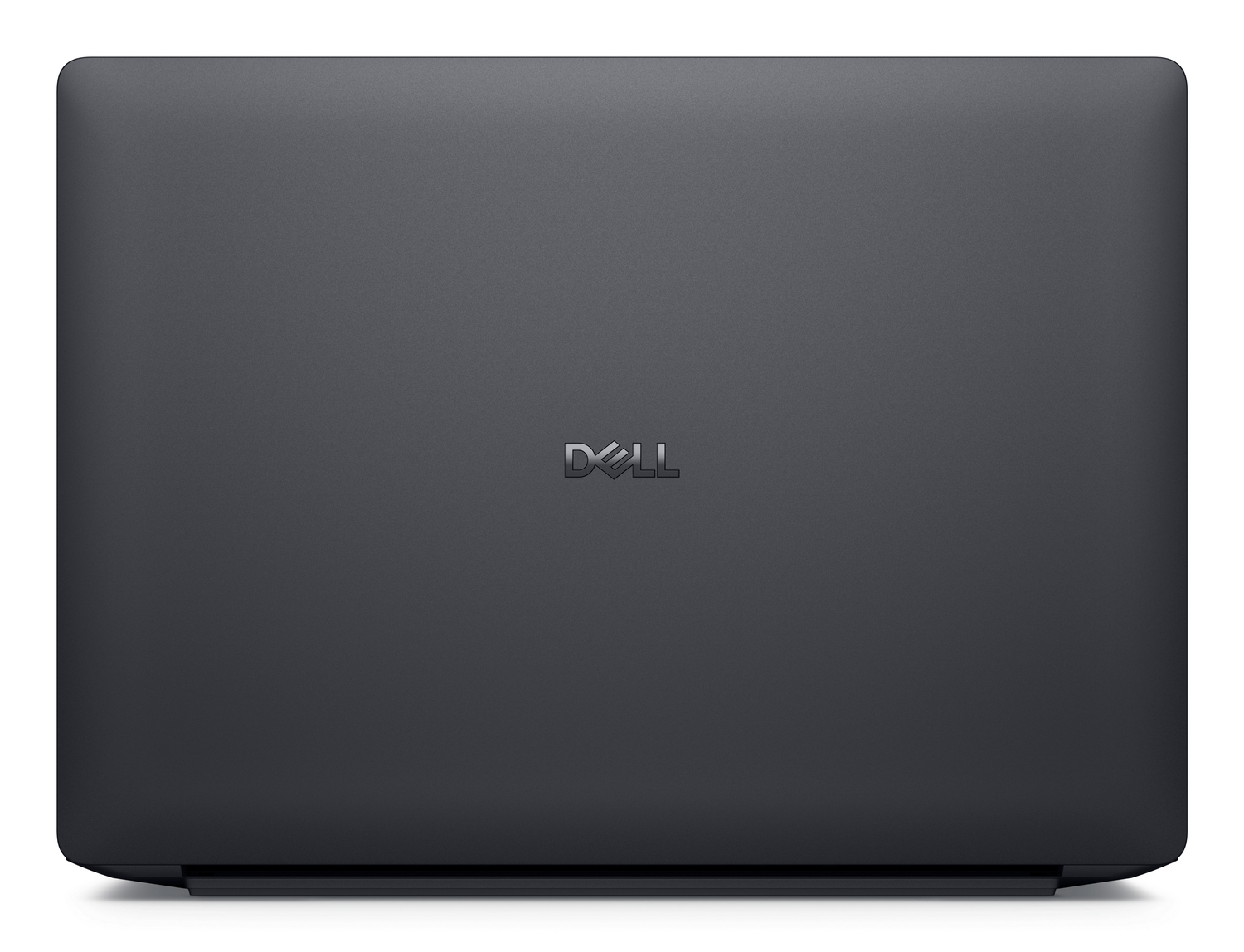 Laptop Dell nero chiuso visto dall'alto, con il logo dell'azienda al centro.