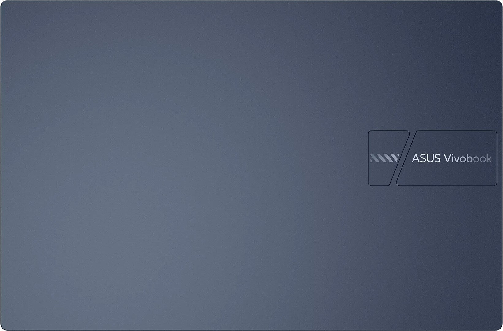 Zamknięta niebieska pokrywa laptopa pokazuje wytłoczone logo ASUS Vivobook po prawej stronie.