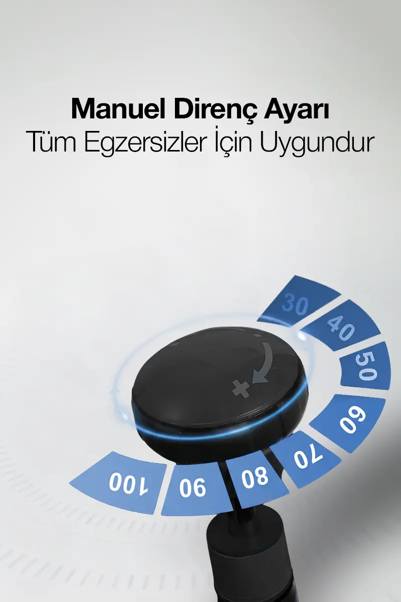 Açık arka plan üzerinde 30'dan 100'e kadar mavi numaralı segmentlere sahip siyah ayar düğmesi.