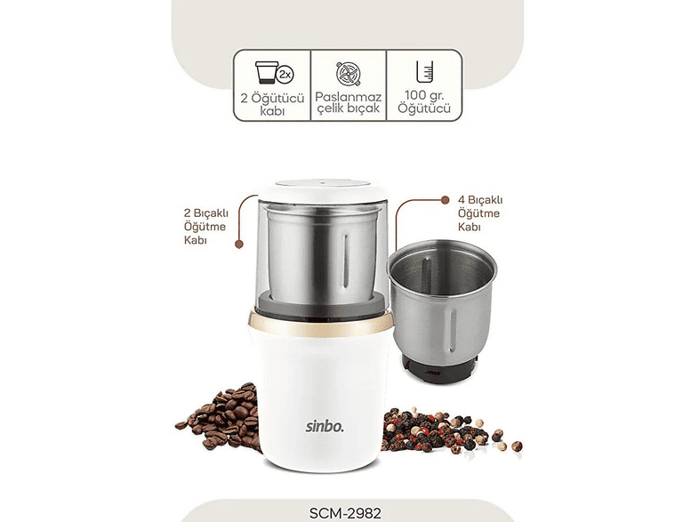 SINBO SCM-2982 Kahve ve Baharat Öğütücü Beyaz