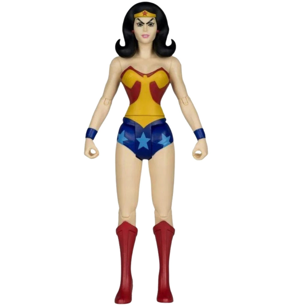 Action figure di Wonder Woman in abito classico su sfondo bianco.