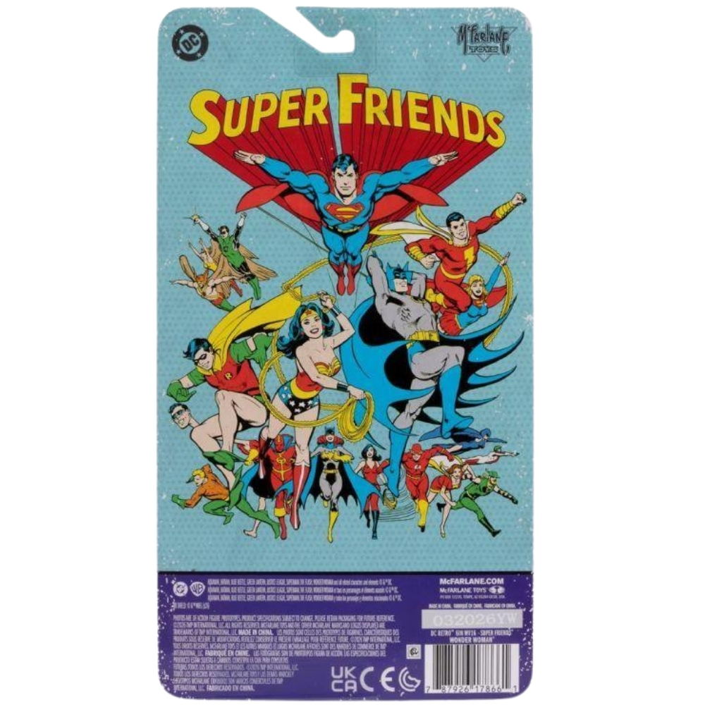 Confezione di action figure Super Friends con Superman, Batman e Wonder Woman.