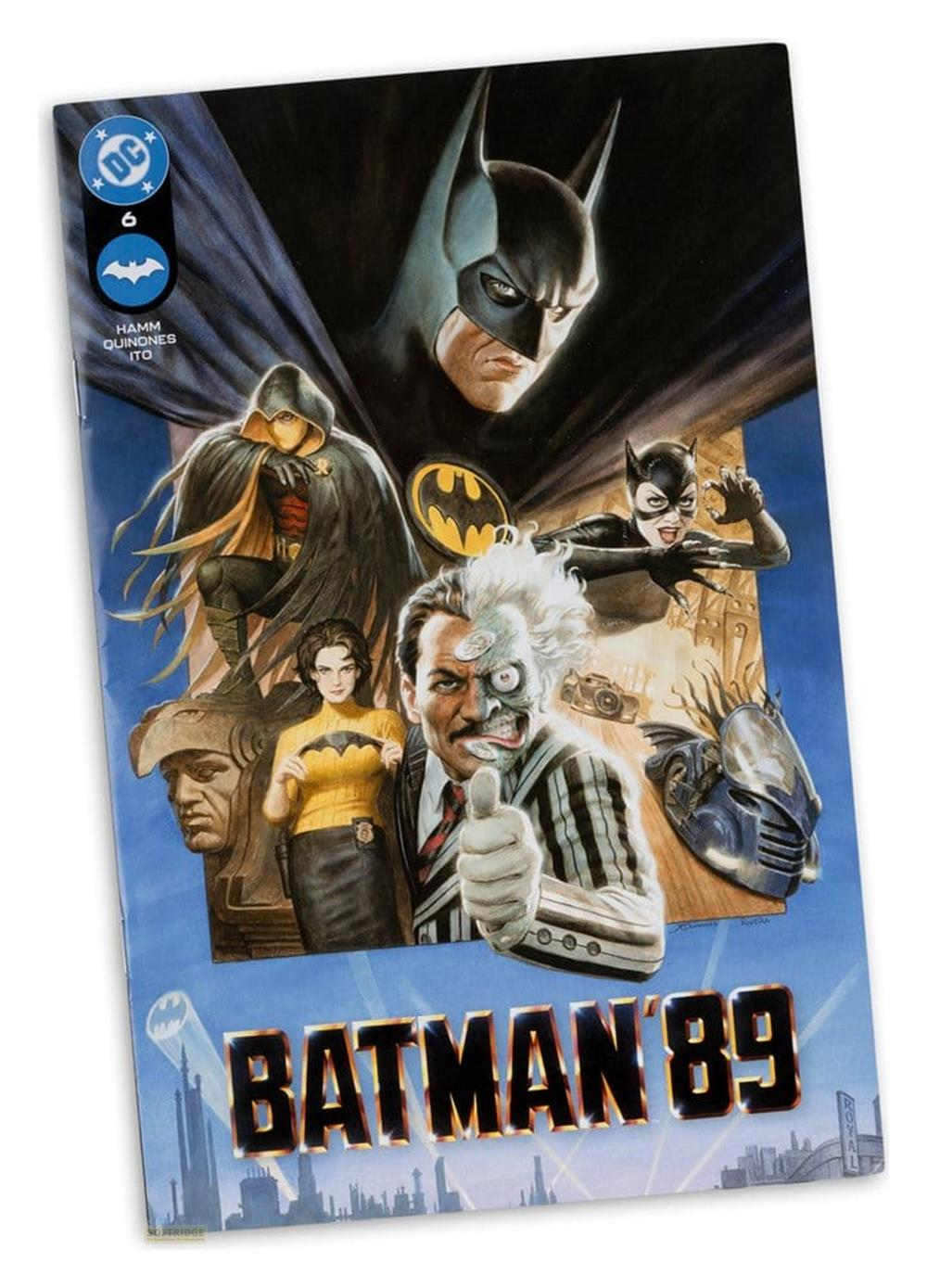 Copertina del fumetto Batman '89 con Batman, Two-Face, Catwoman e altri personaggi.