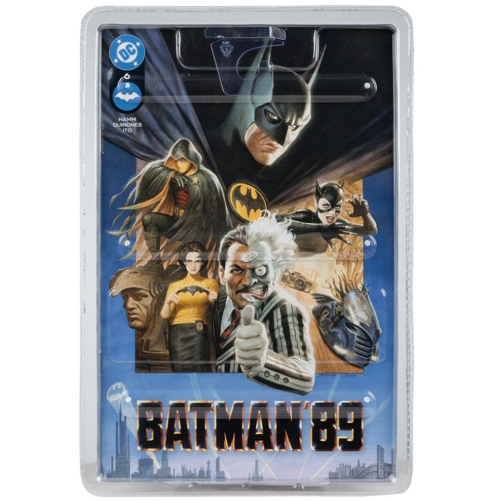 Il fumetto Batman '89 in confezione di plastica mostra Batman, Two-Face, Catwoman e Robin.