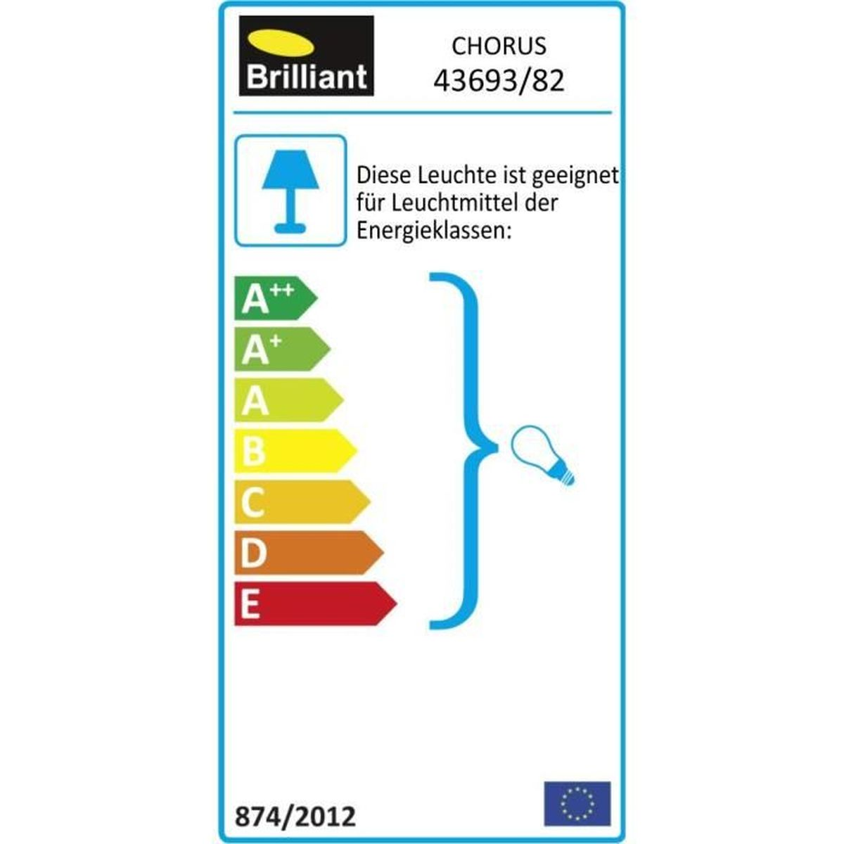 Energieeffizienzlabel für die Brilliant Chorus 43693/82 Leuchte mit Klassen A++ bis E.