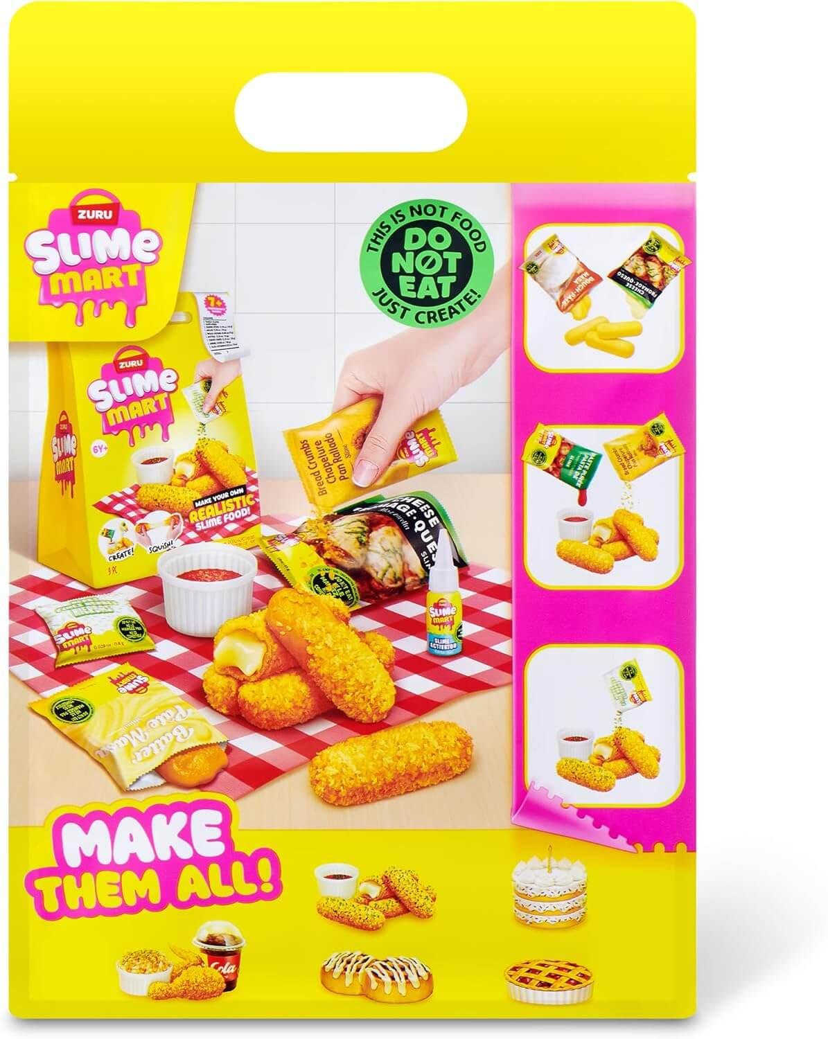 Verpackung von Zuru Slime Mart mit Anleitungen und Mini-Zutaten zur Herstellung von falschem Ess-Schleim.
