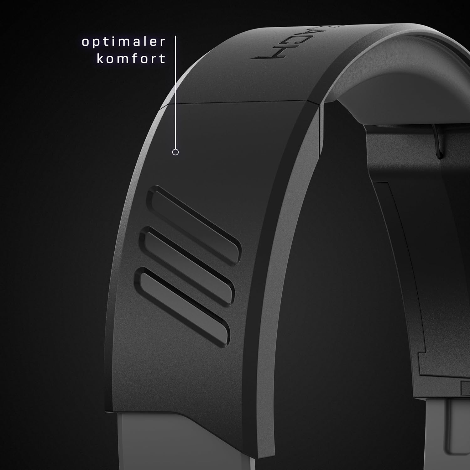 Primer plano de una diadema de auriculares negra con texto.