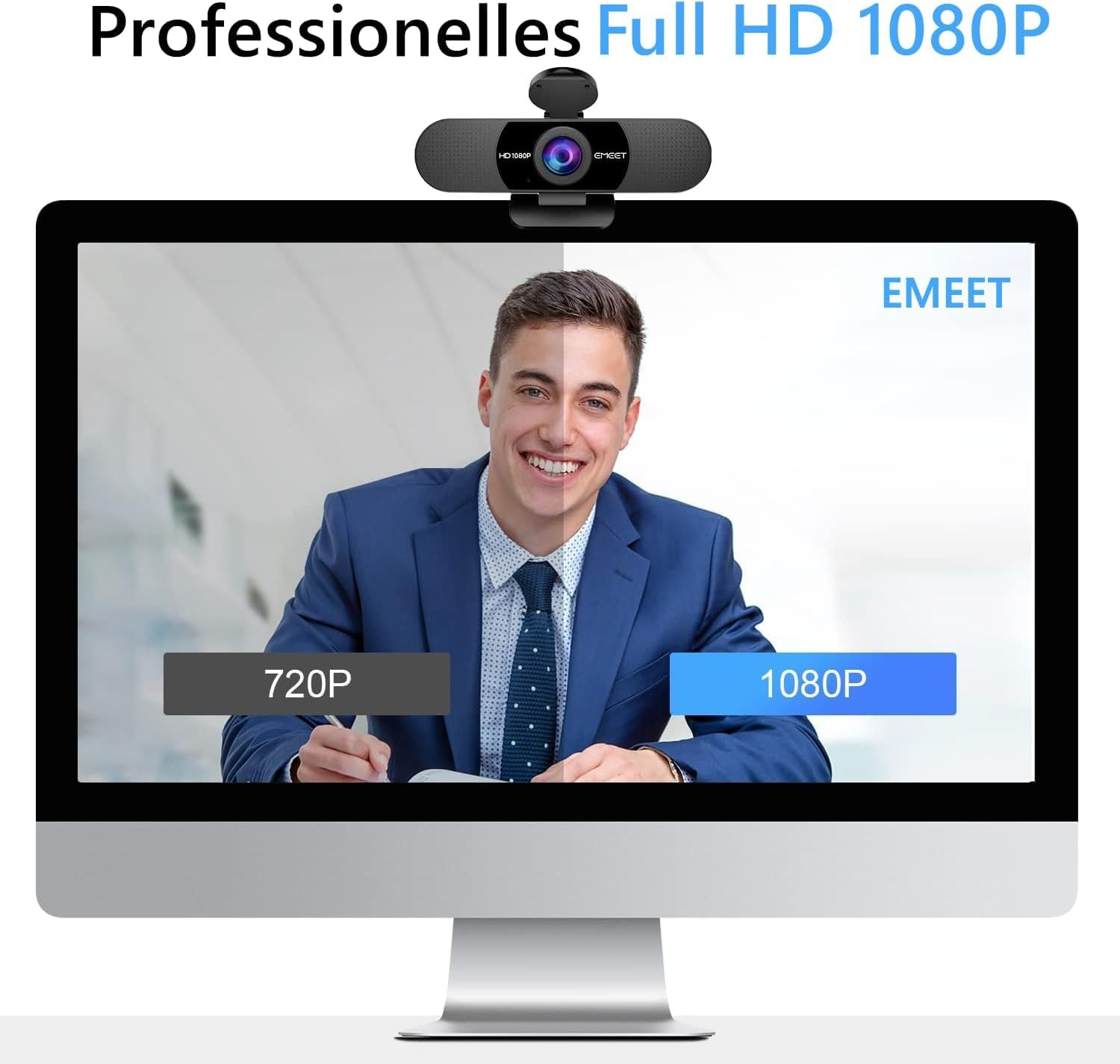 Comparación entre la calidad de webcam 720P y 1080P en un monitor.