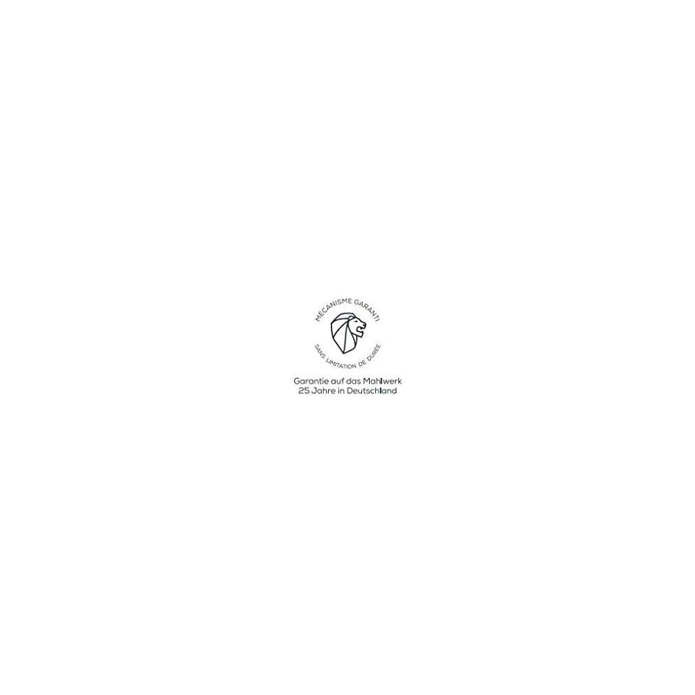 Ein kreisrundes Logo mit Löwenkopf und französischem Text, darunter deutscher Text auf weißem Hintergrund.