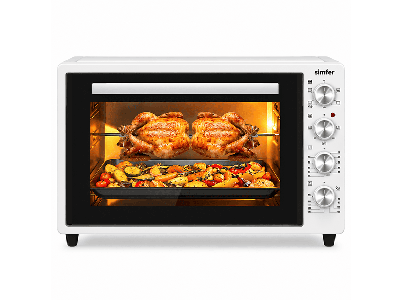 SIMFER 7062 Turbo Fan Piliç Çevirme Multi Fonksiyon Yoğurt Yapma Buz Çözme ve Çift Cam 70 l Mini & Midi Fırın Beyaz