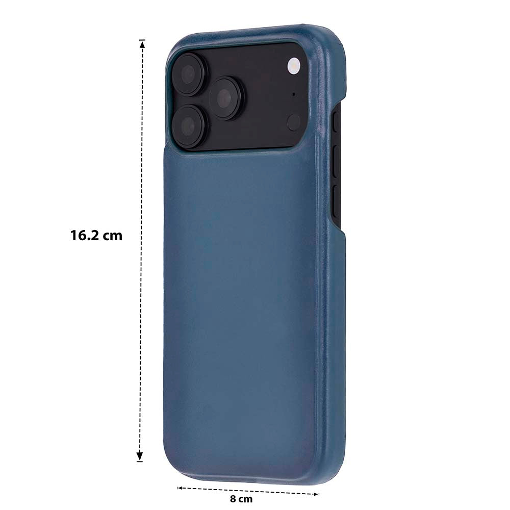 Beyaz arka planda 16.2 cm yükseklik ve 8 cm genişlik ölçülerine sahip mavi akıllı telefon kılıfı.