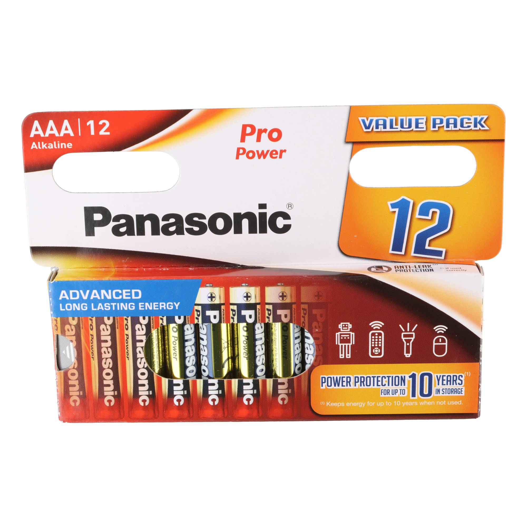 Eine Packung mit 12 Panasonic AAA Pro Power Alkali-Batterien.