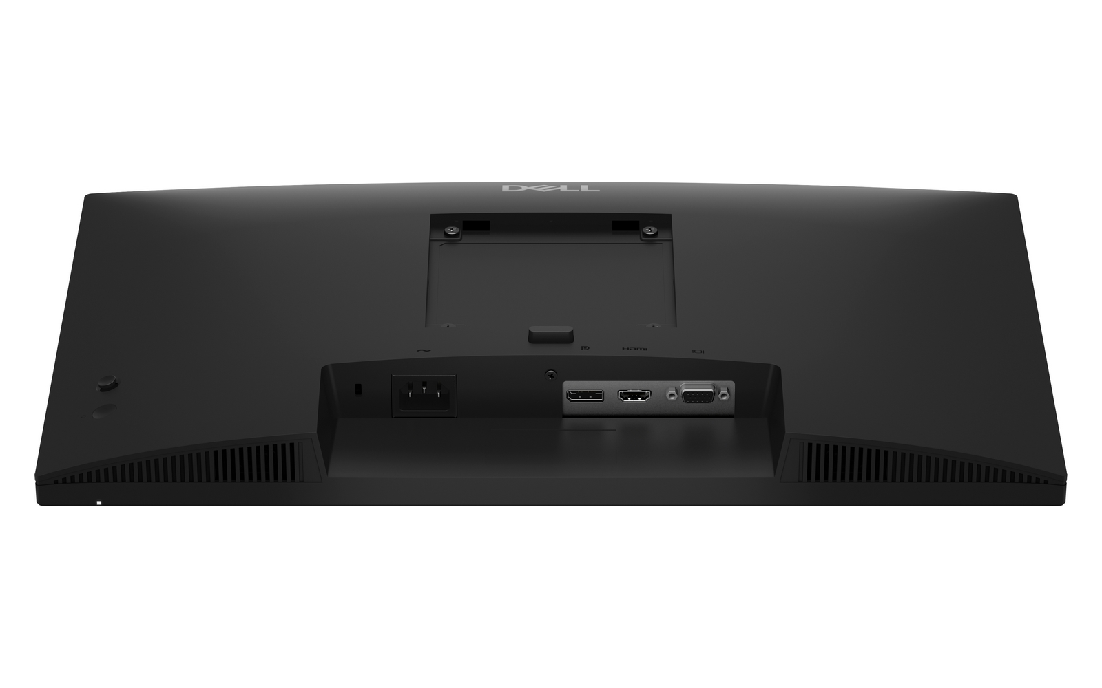 Vista posteriore di un monitor Dell nero con varie porte e supporto VESA.