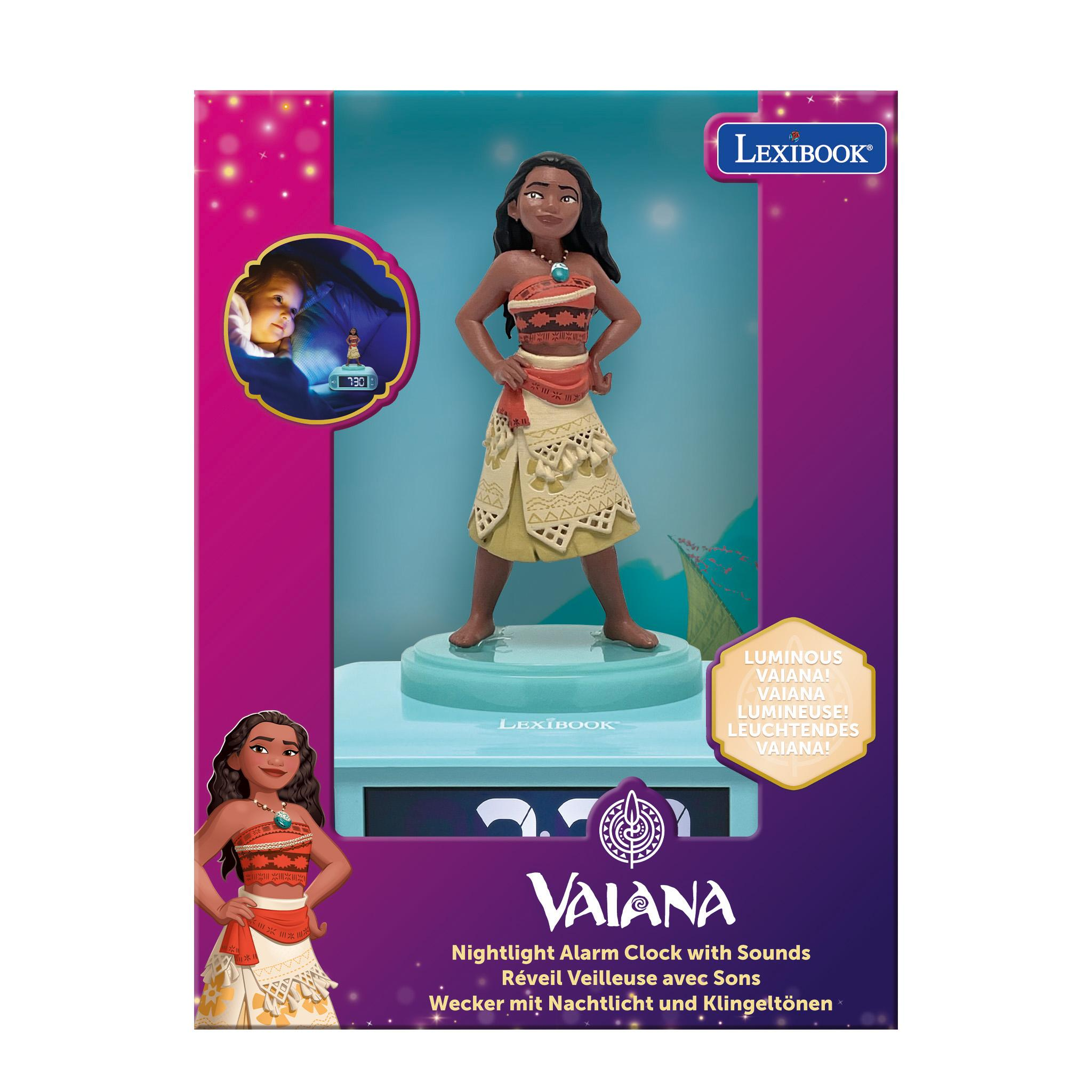 Despertador con luz nocturna de Vaiana en caja.