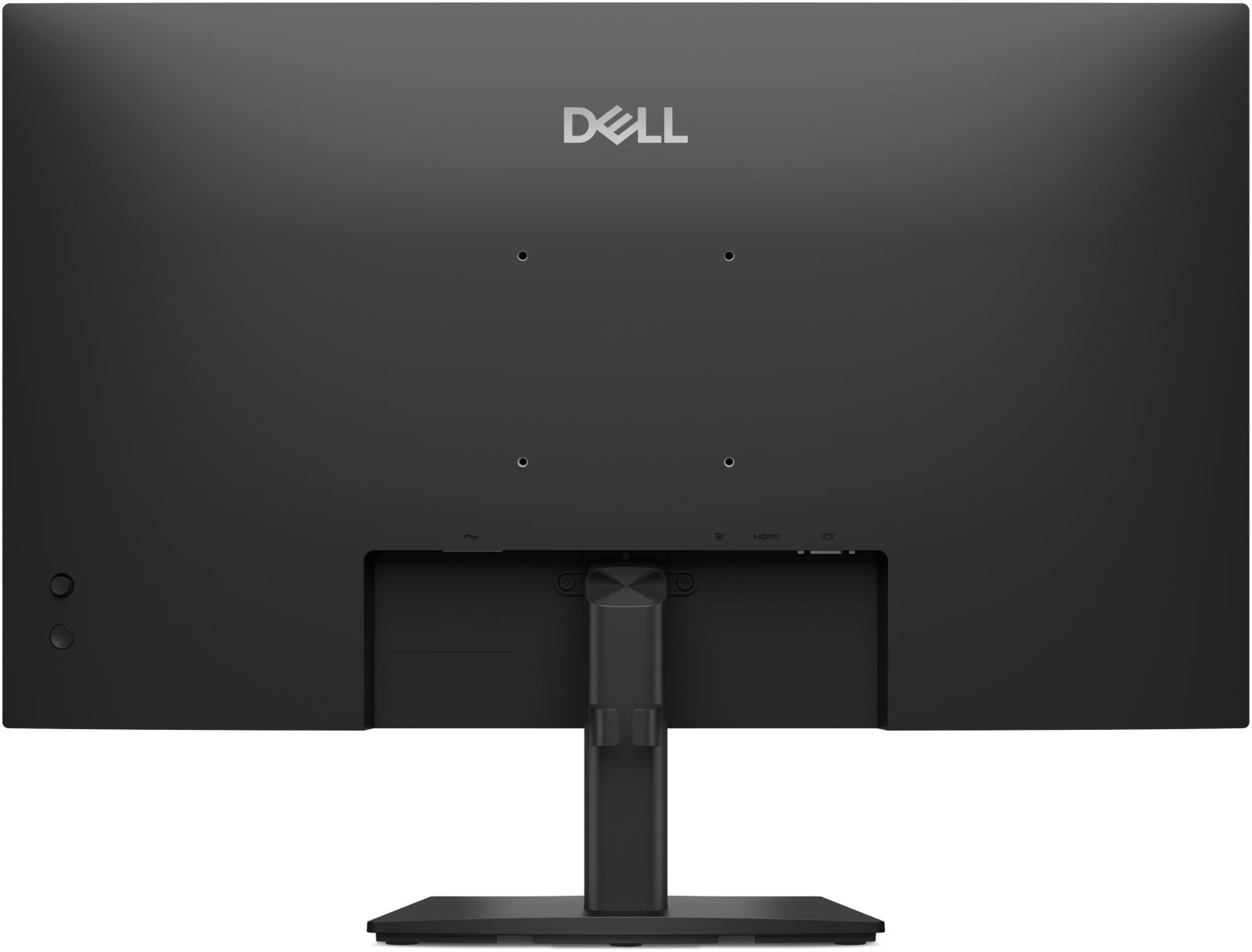 Vista posteriore di un monitor Dell nero con supporto e fori per montaggio VESA.