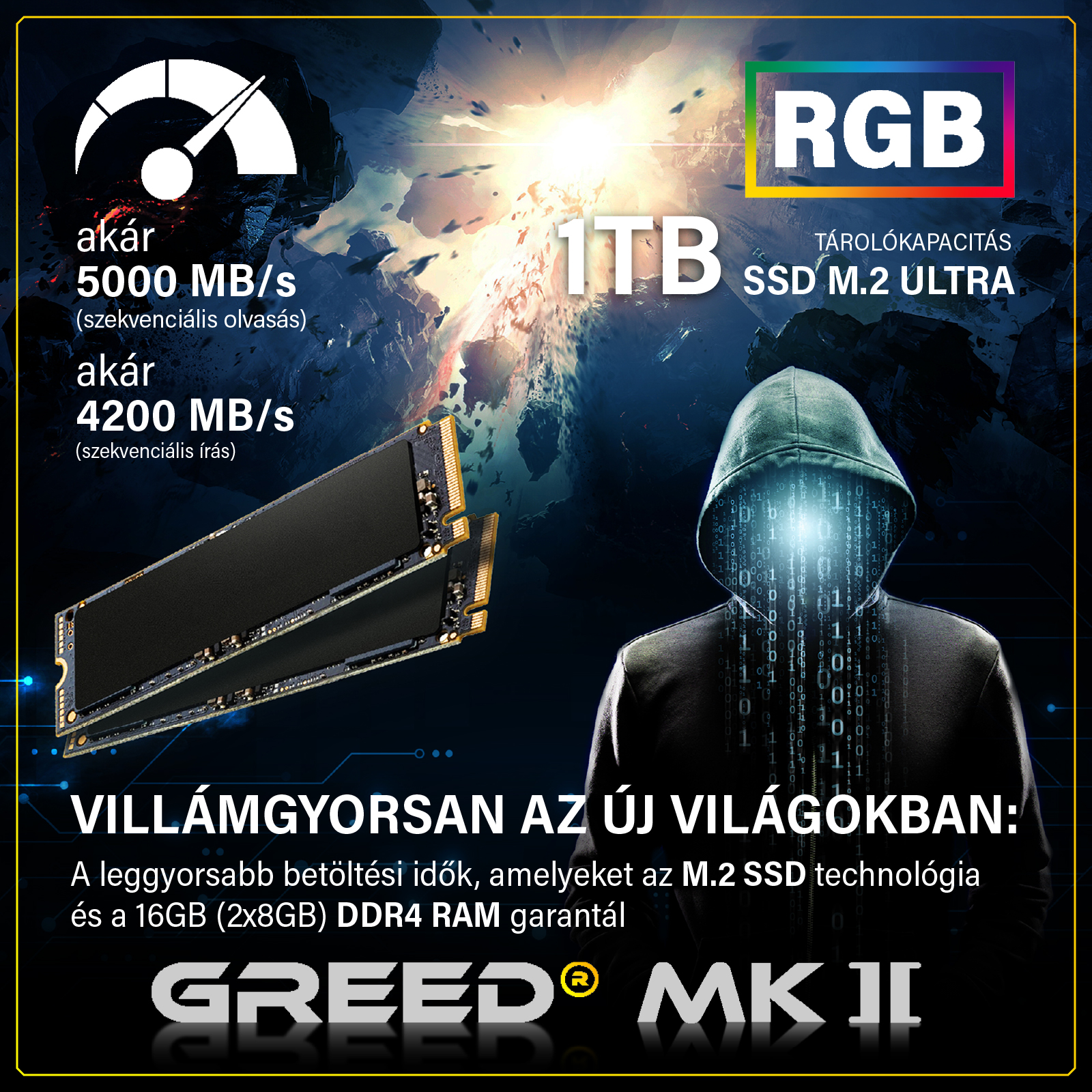 GREED MK2 AMD Plus PC | 16GB Fekete Gamer PC (/Radeon™ RX 9060 XT/16 GB ...