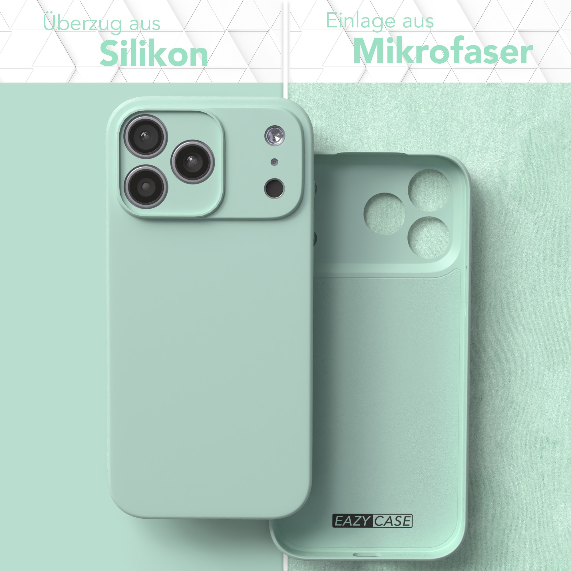 Grüne Smartphone-Hülle mit Silikonüberzug und Mikrofaser-Einlage.