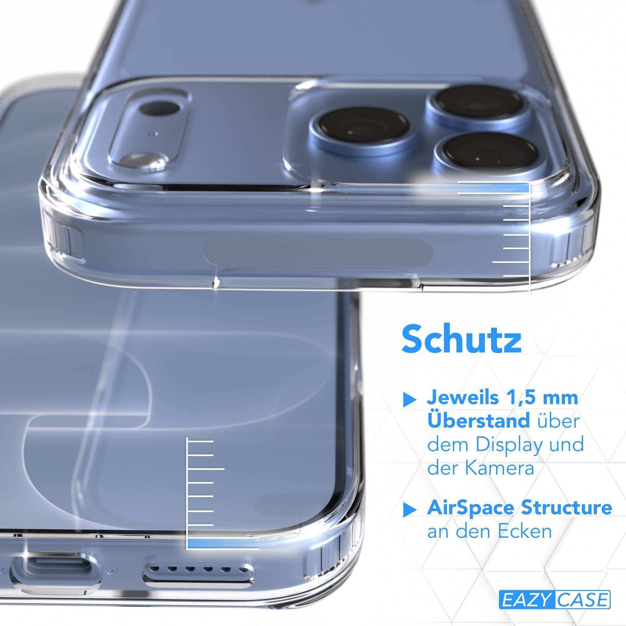 Transparente Schutzhülle mit 1,5 mm Überstand für Display und Kamera sowie AirSpace Ecken.