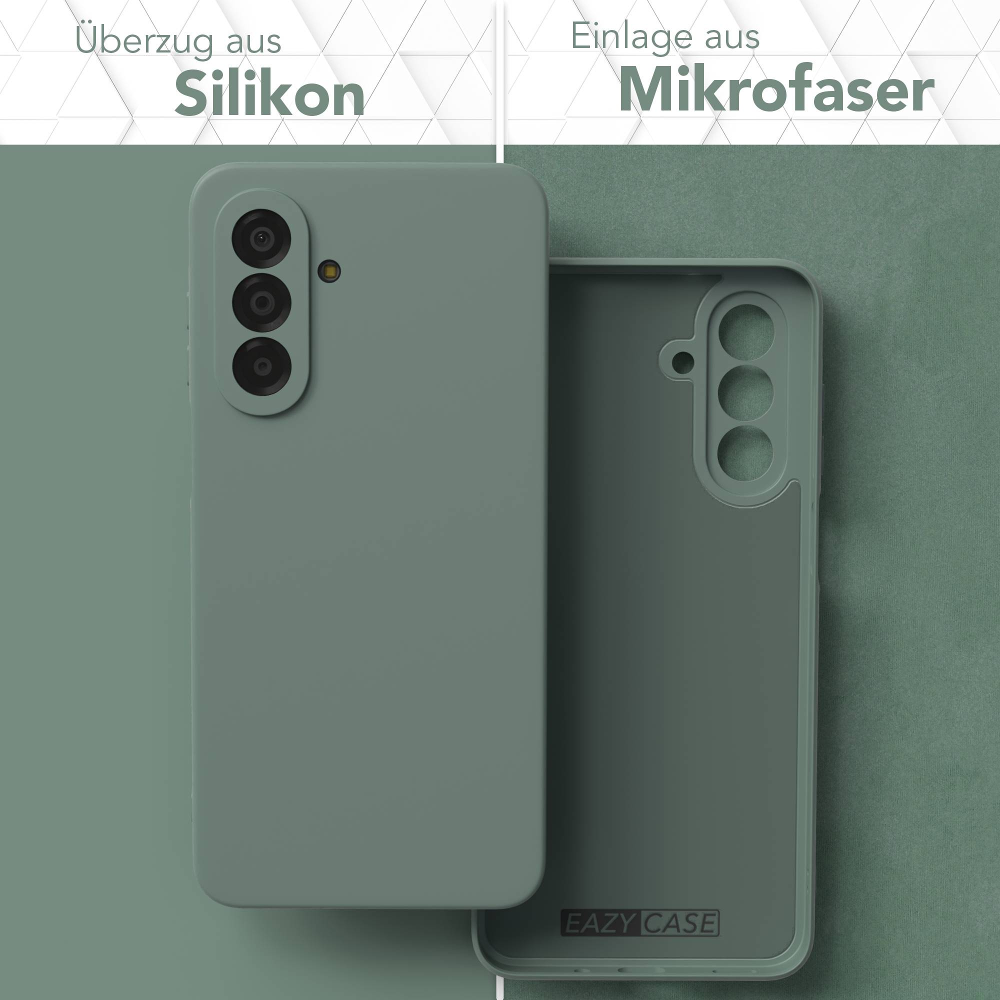 Grüne Silikon Handyhülle mit Mikrofasereinlage und Kameraaussparung.