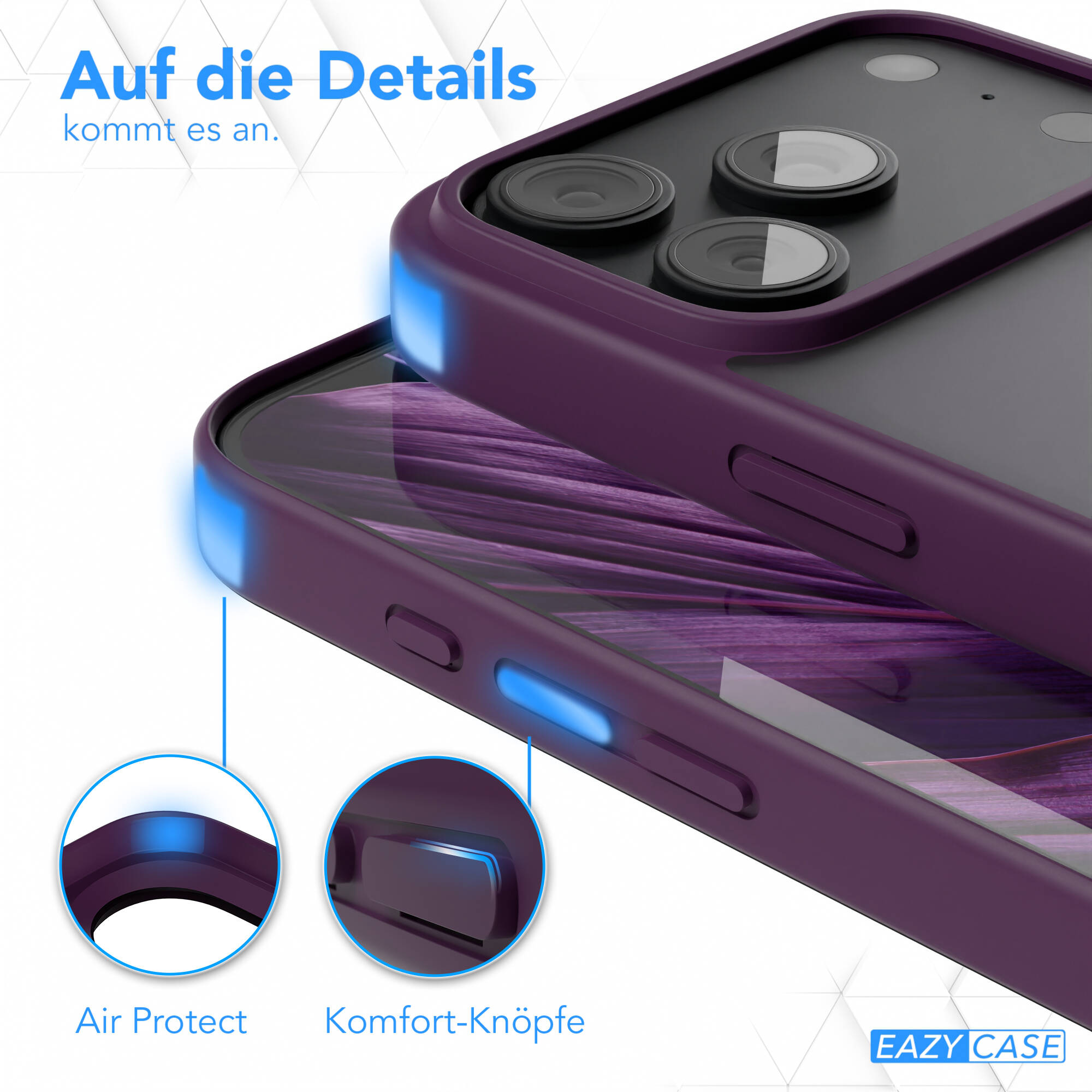 Lila Schutzhülle mit Air Protect und Komfort-Knöpfen.