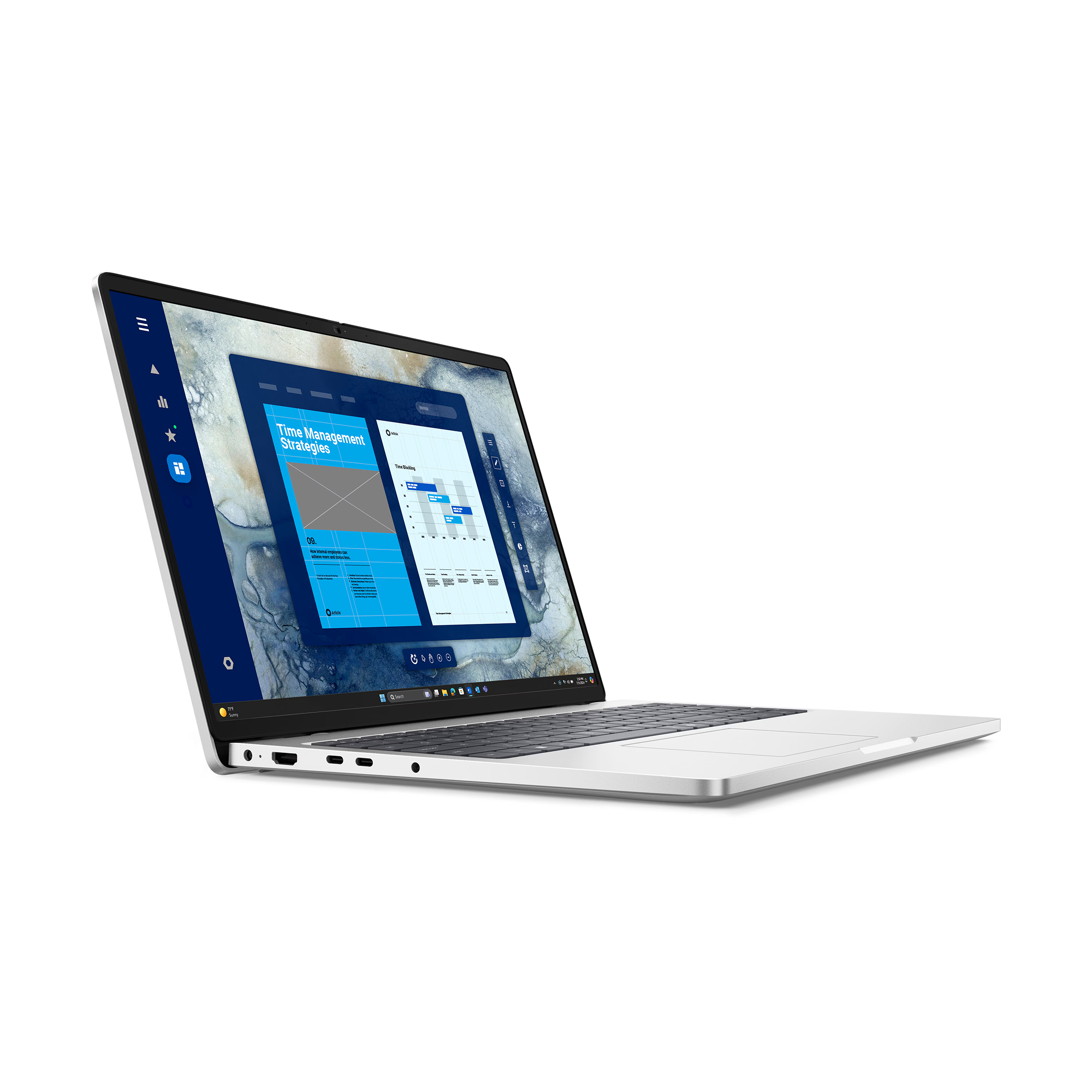 Ein silberner Laptop im Dreiviertelprofil zeigt eine geöffnete Zeitmanagement-App auf dem Bildschirm.