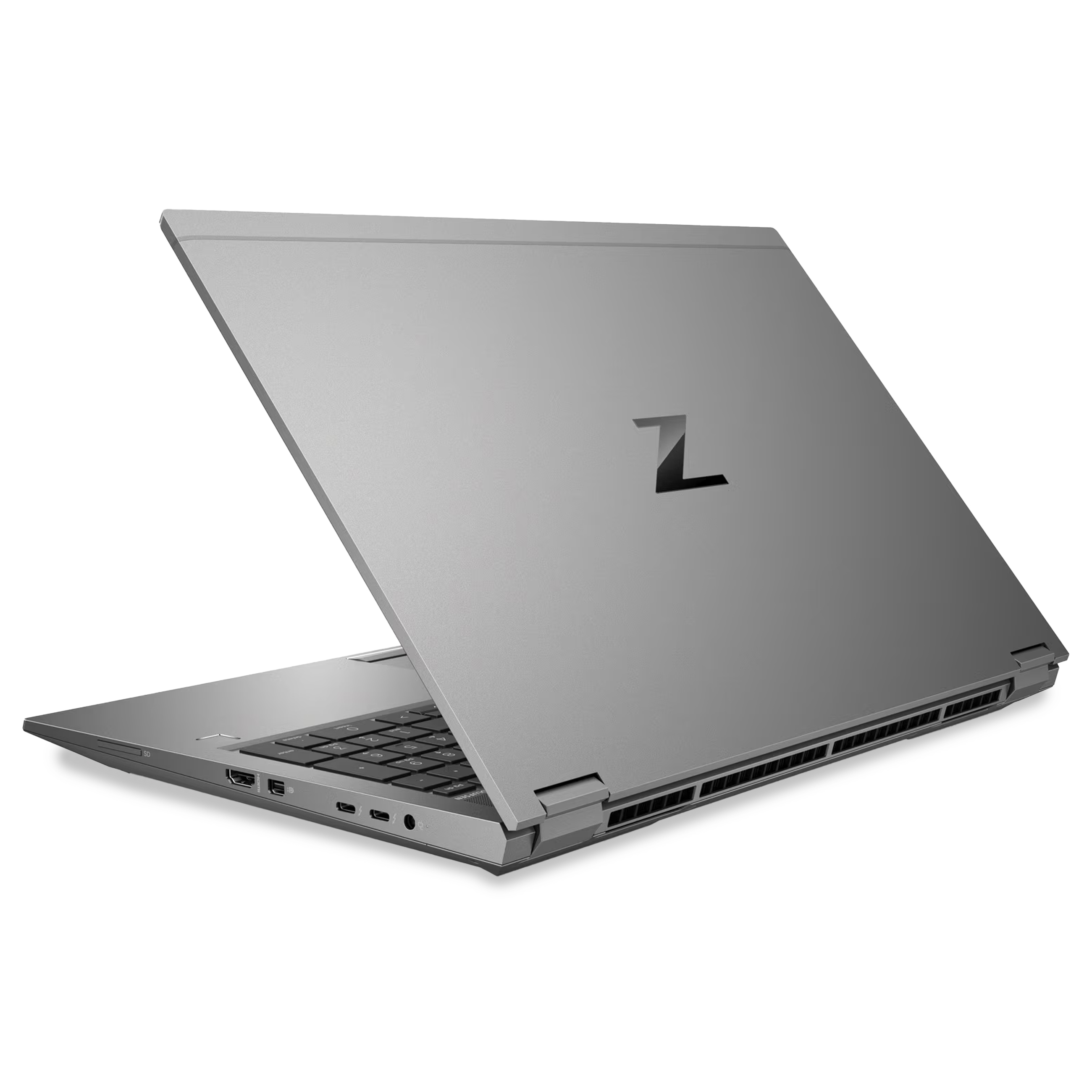 Ein grauer Laptop mit dem Z-Logo auf der Rückseite steht auf weißem Hintergrund.