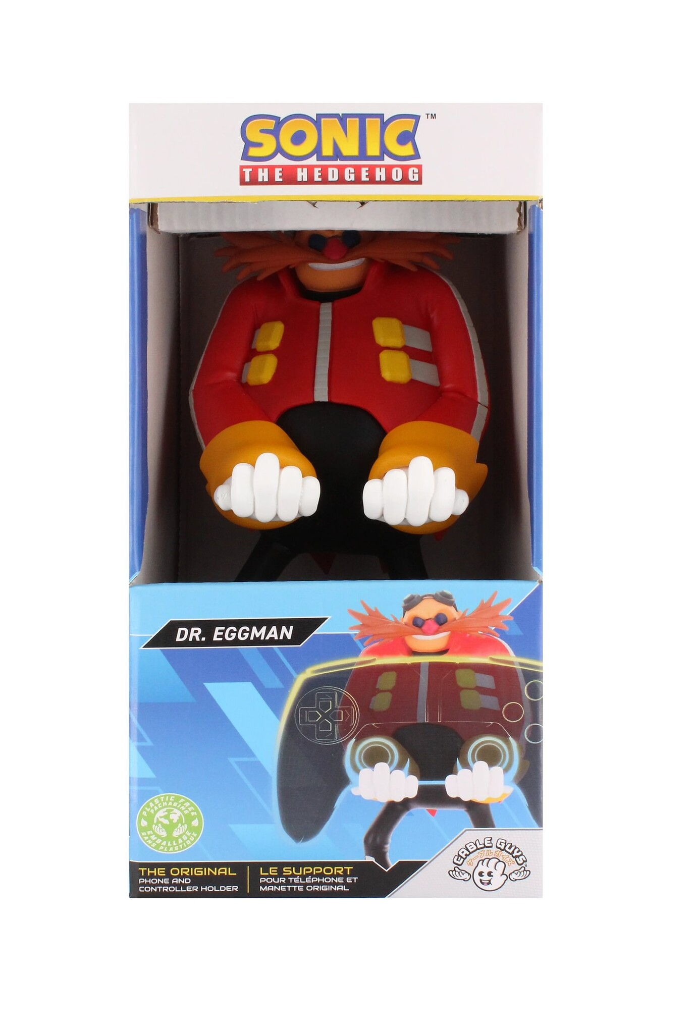 Eine Sonic The Hedgehog Dr. Eggman Kabel-Guy-Figur im Karton, die als Telefon- und Controller-Halter dient.