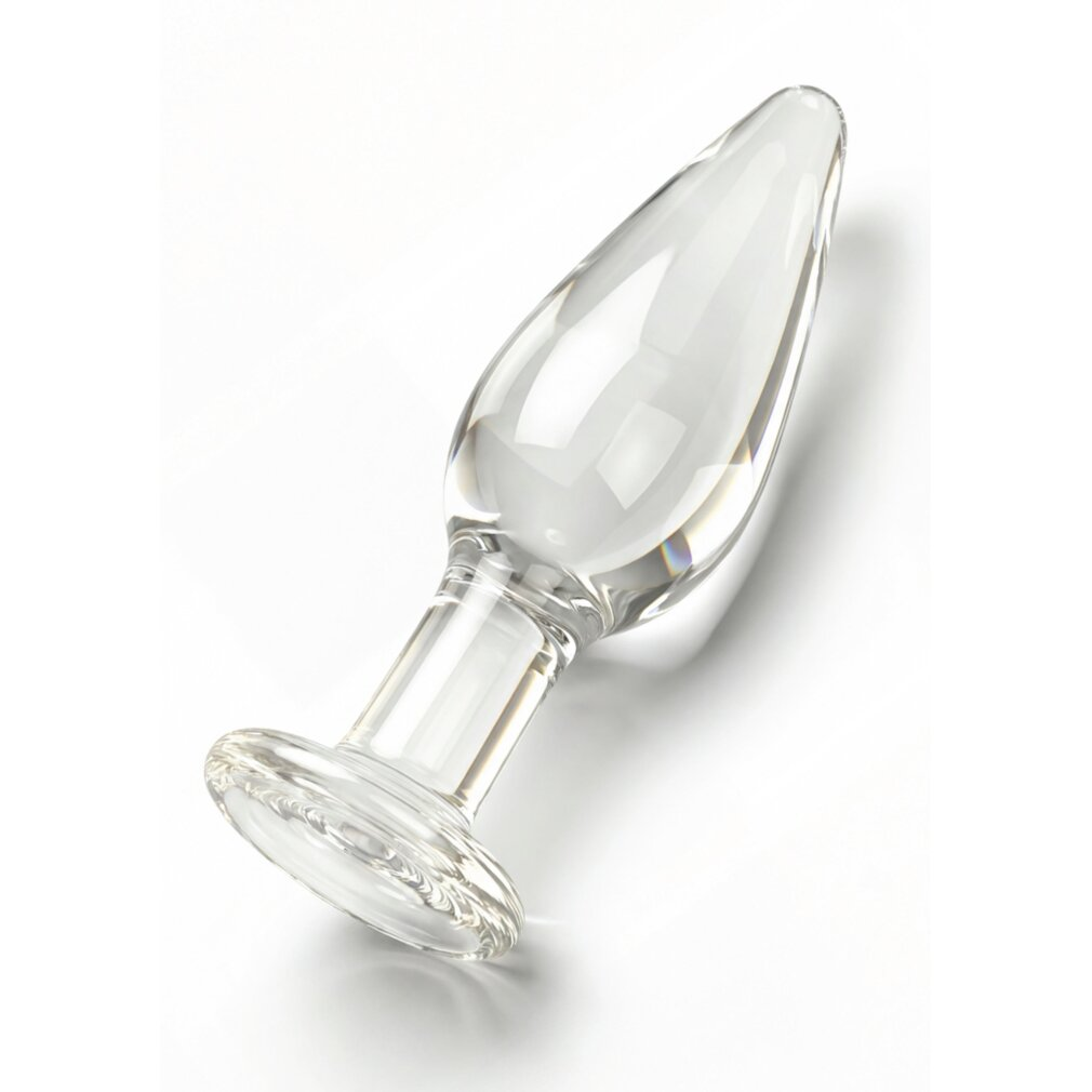 Transparenter Glas-Analkegel auf weißem Hintergrund mit Basis.