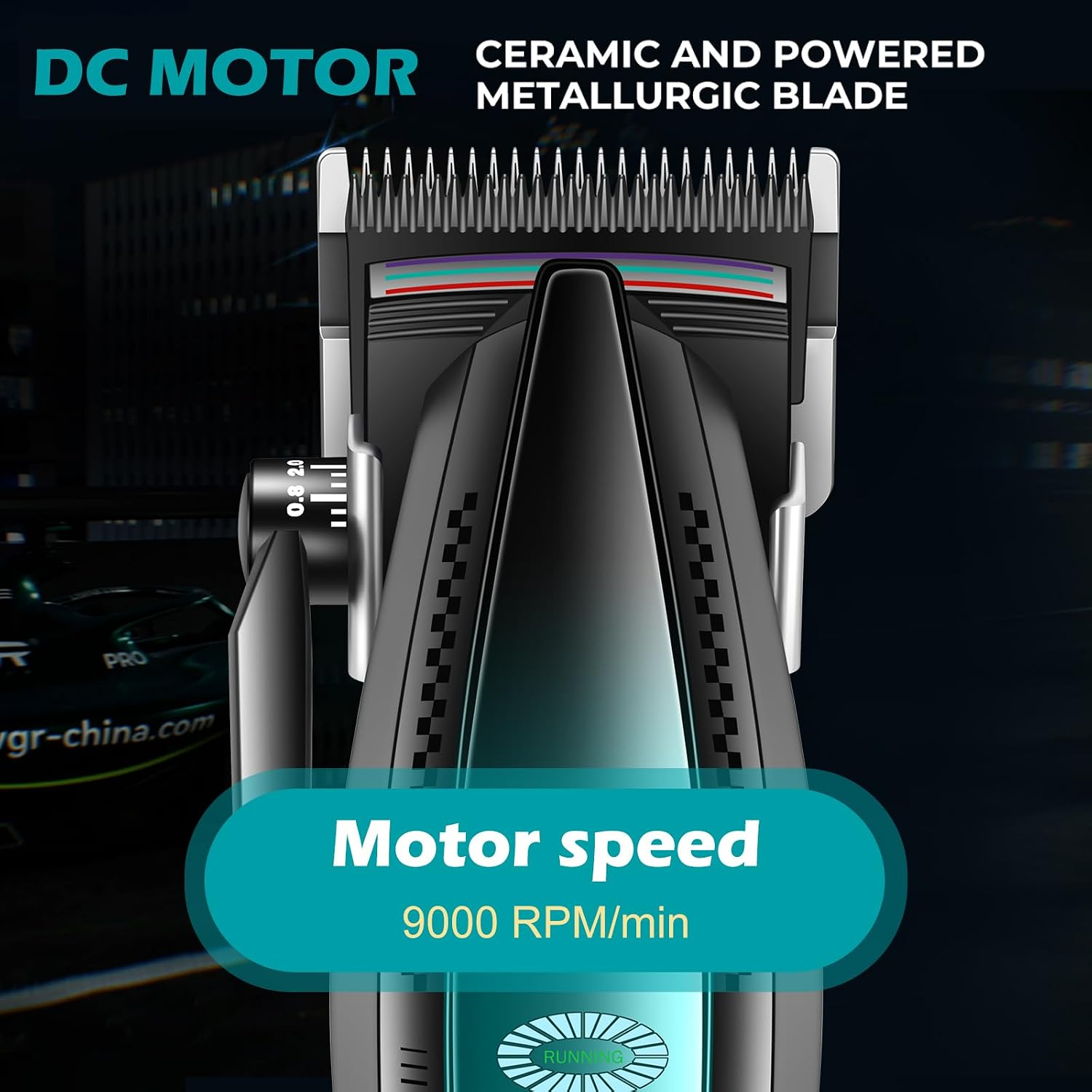DC motorlu ve seramik toz metalurjik bıçaklı saç kesme makinesi, 9000 RPM.