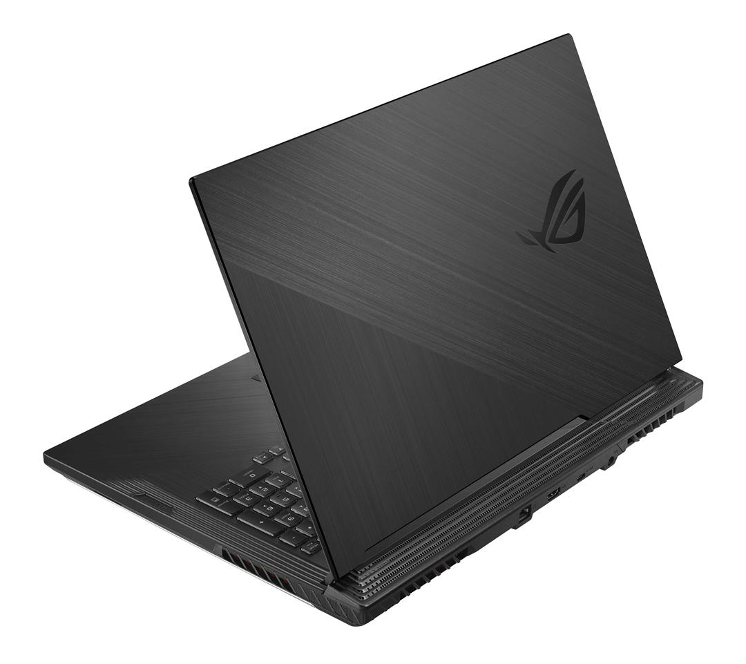 Ein schwarzer Gaming-Laptop mit geschlossener Abdeckung und rotem Logo auf einem weißen Hintergrund.