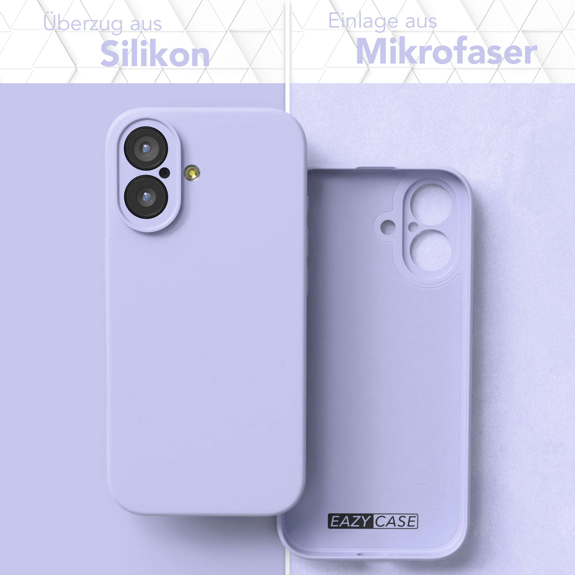 Lila Silikon Handyhülle mit Mikrofasereinlage und EAZY CASE Logo auf hellem Hintergrund.