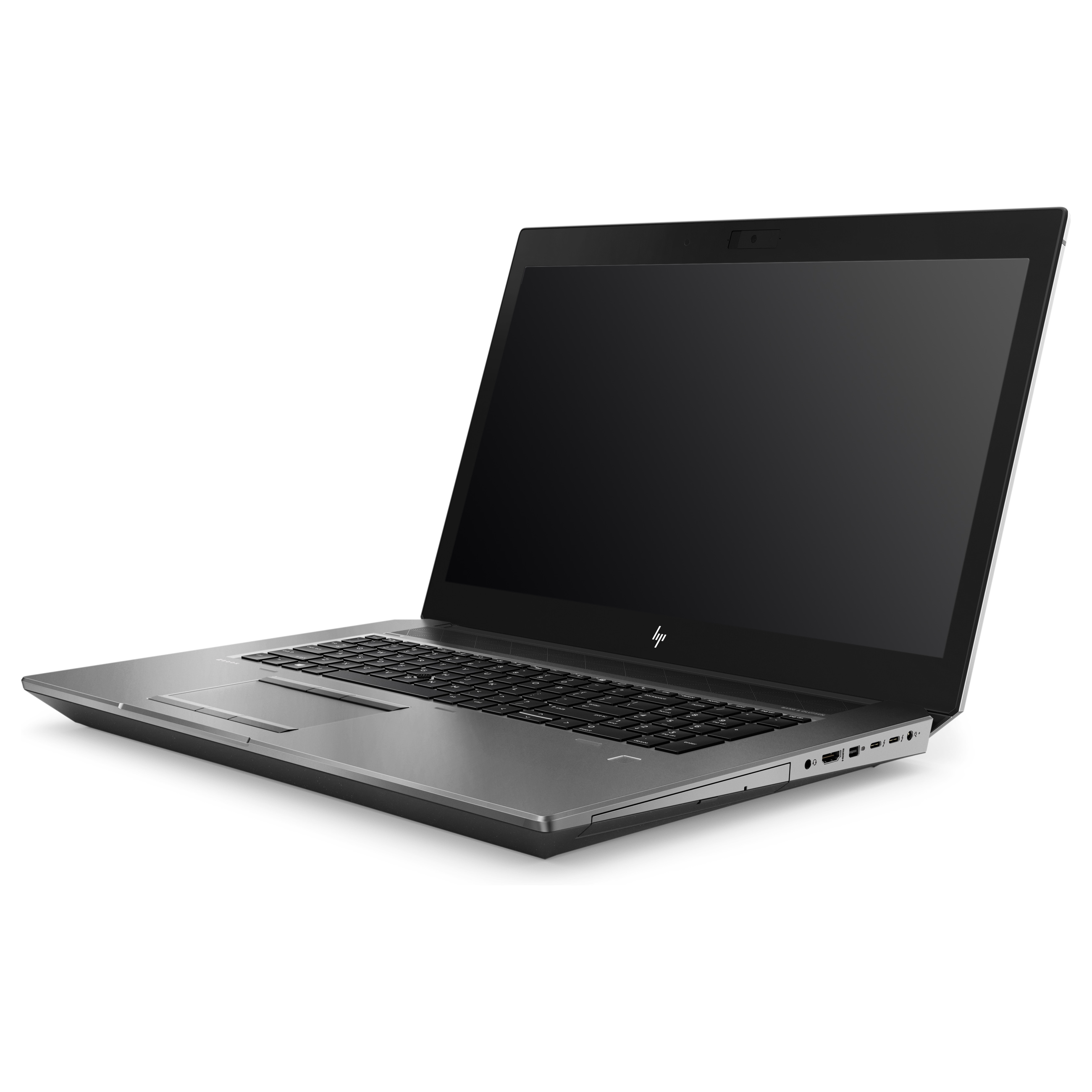 Ein silberner Laptop ist leicht schräg auf einer weißen Oberfläche platziert, mit Blick auf das schwarze Display und die Tastatur.
