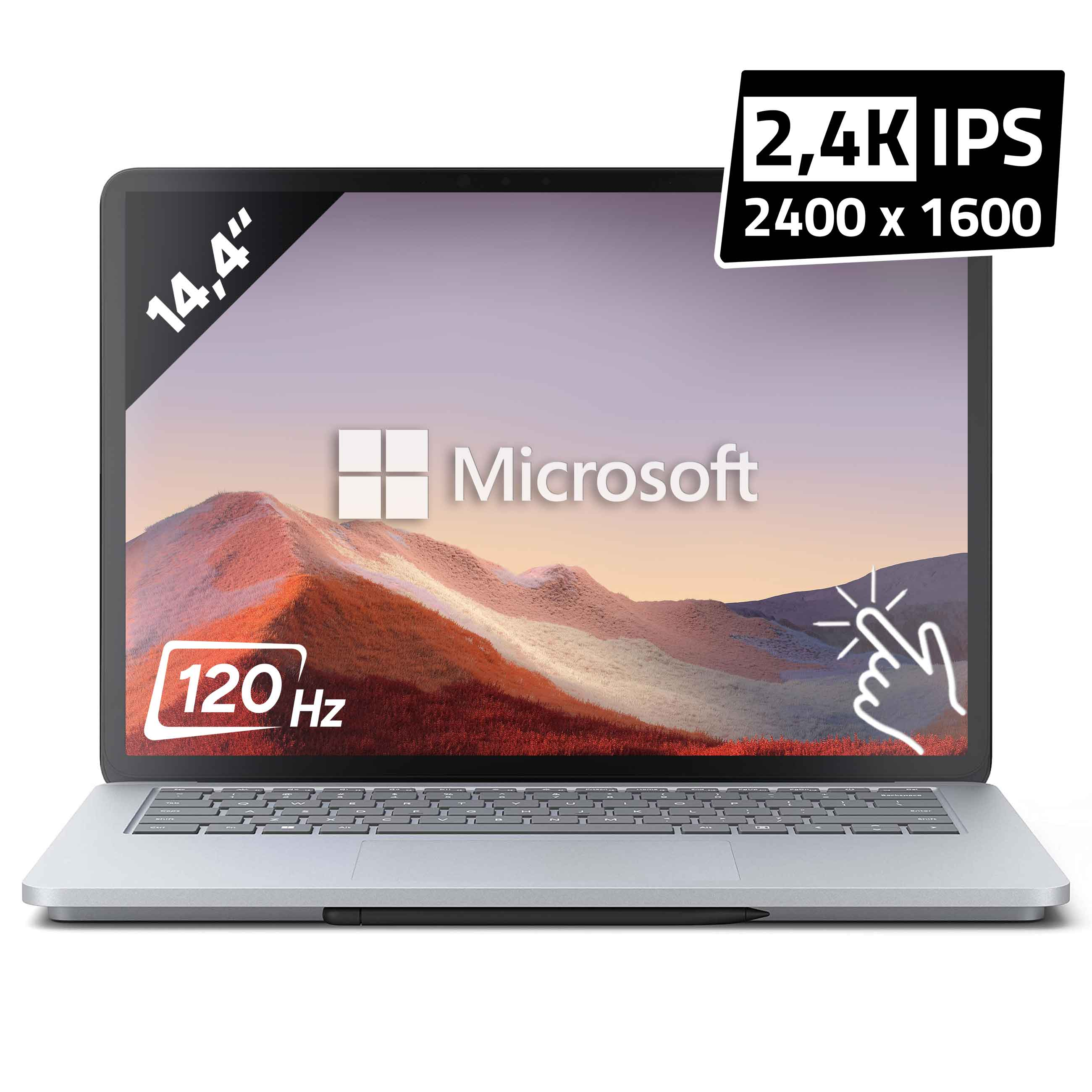 Microsoft Laptop mit 14,4 Zoll Display, 2,4K IPS Auflösung und 120 Hz.