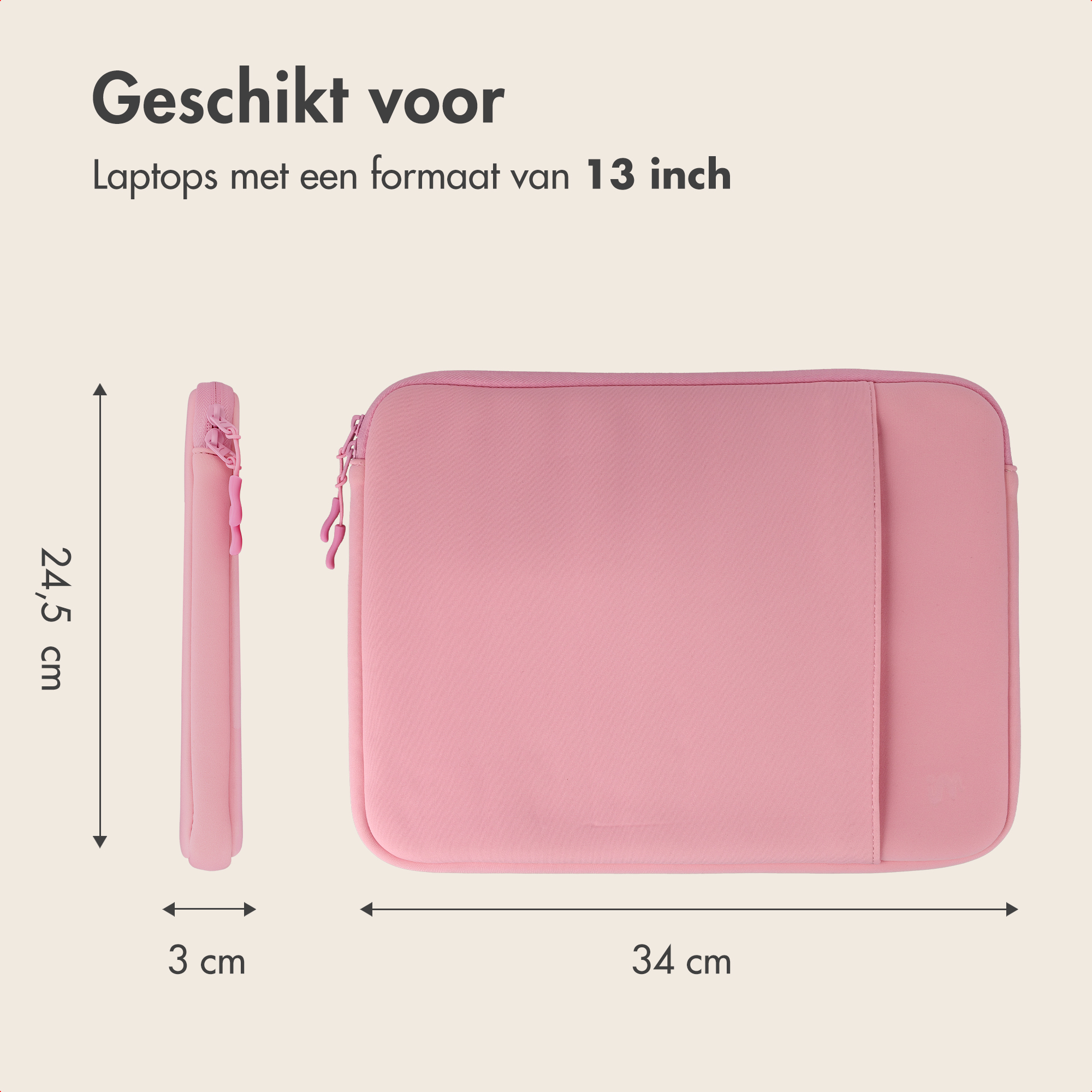 Rosa Laptoptasche mit Maßen von 34x24,5x3 cm für 13-Zoll-Laptops.