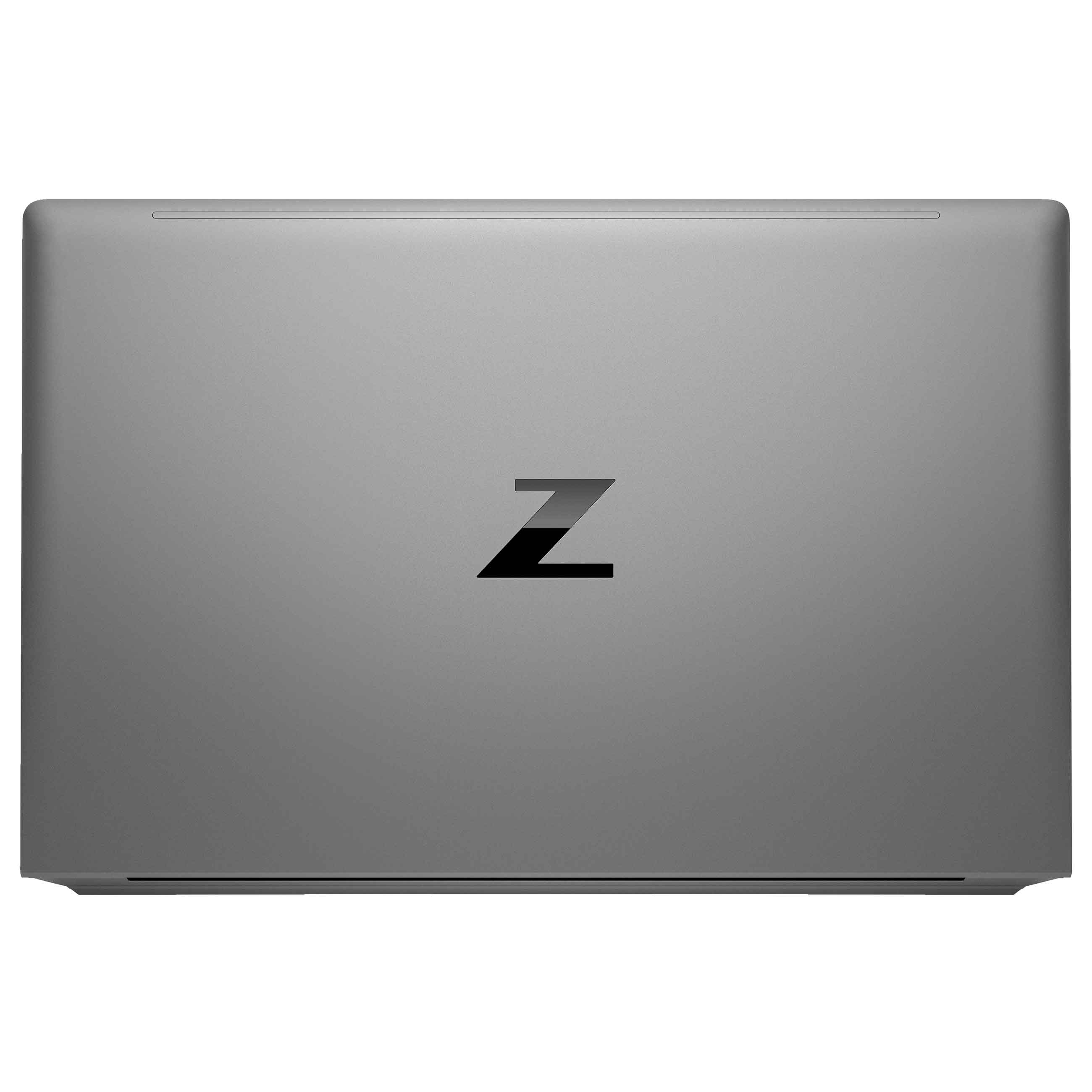 Ein geschlossener grauer Laptop mit einem schwarzen Z-Logo in der Mitte des Deckels.