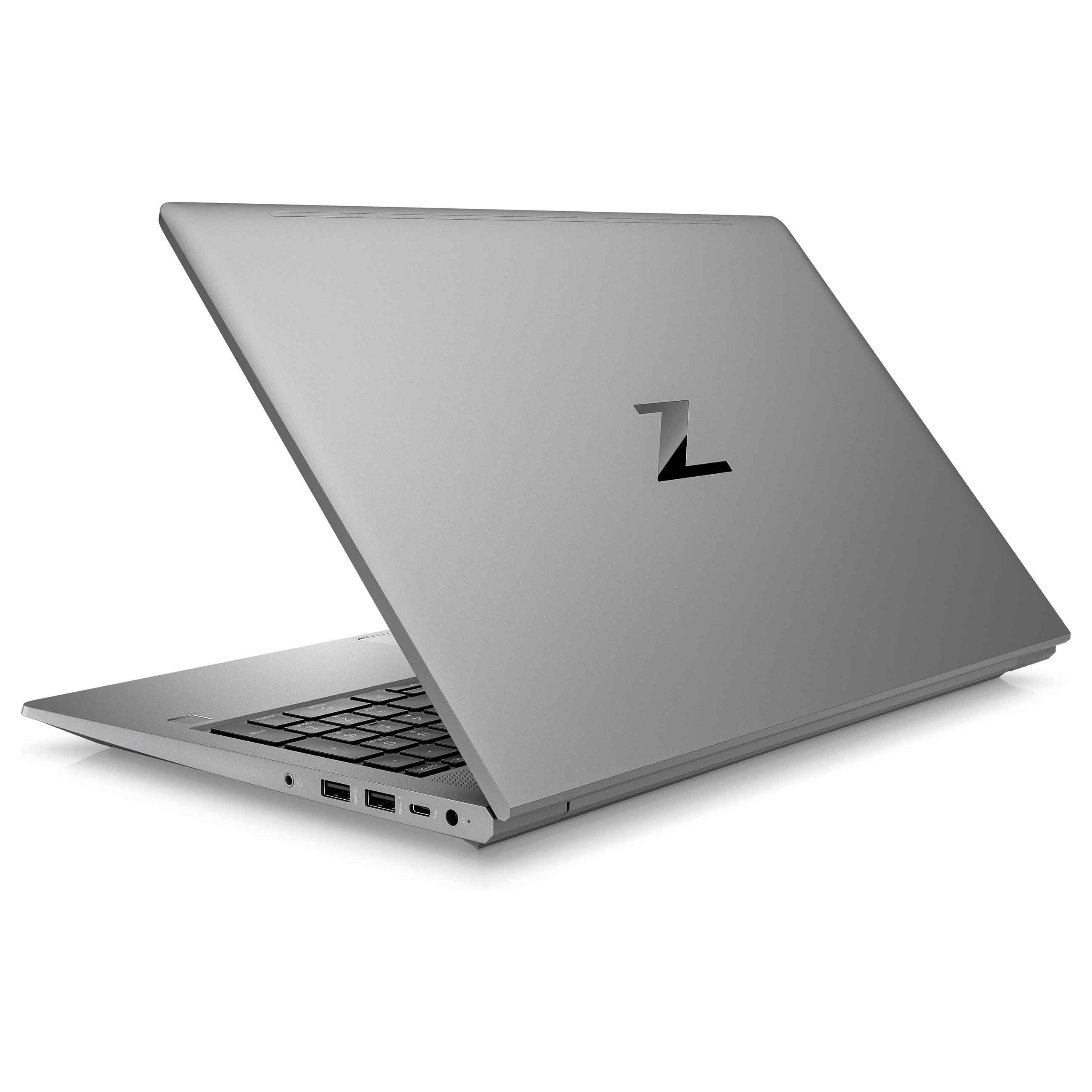 Ein silberner Laptop mit einem schwarzen Z-Logo auf dem Deckel, von hinten rechts vor weißem Hintergrund.