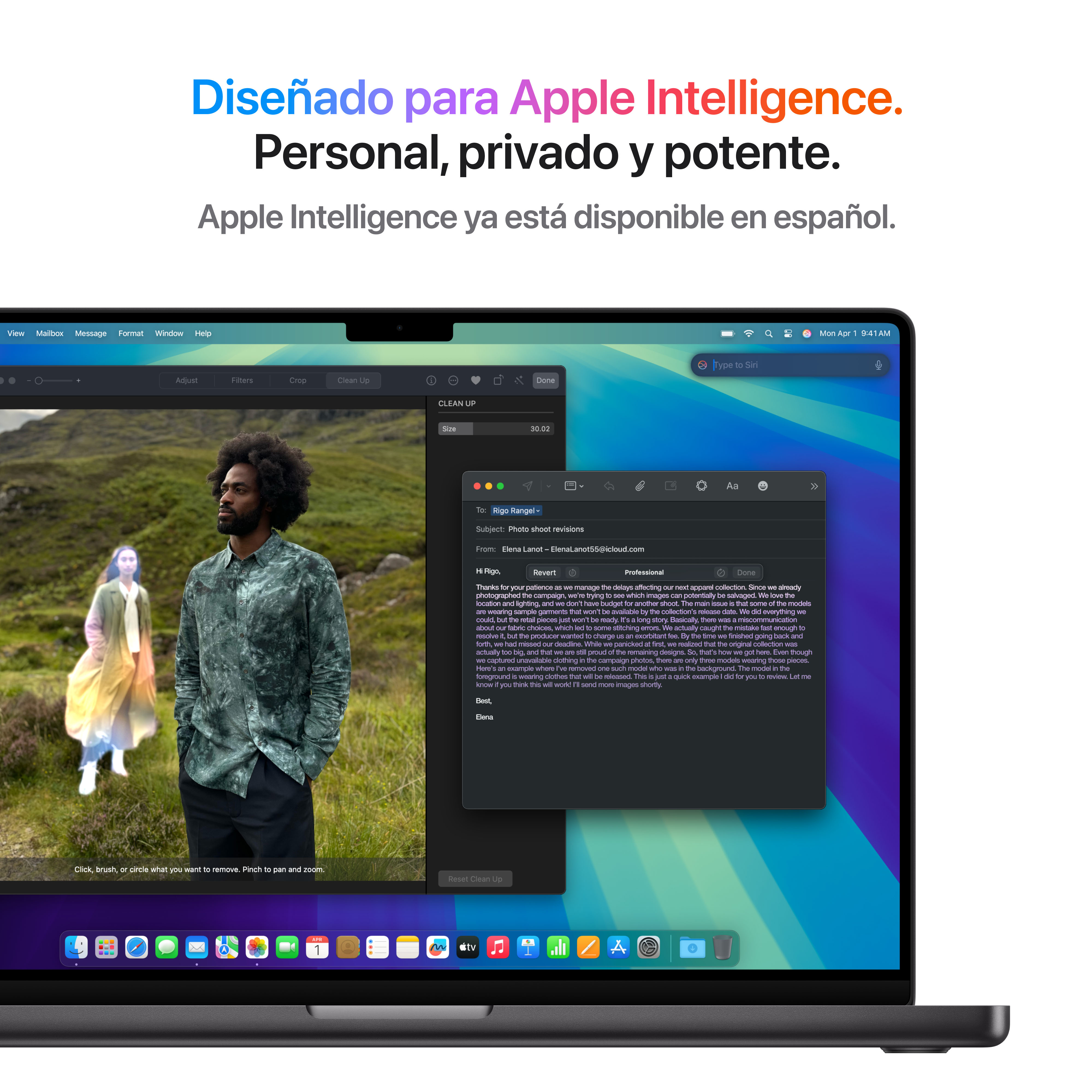 MacBook affichant des applications de retouche photo et d'e-mail.