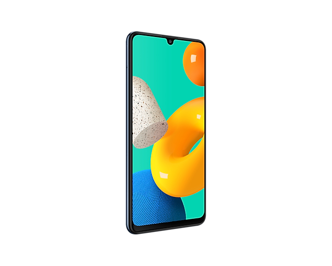 Ein Smartphone mit einem farbenfrohen, abstrakten Hintergrund aus gelben und blauen geometrischen Formen.