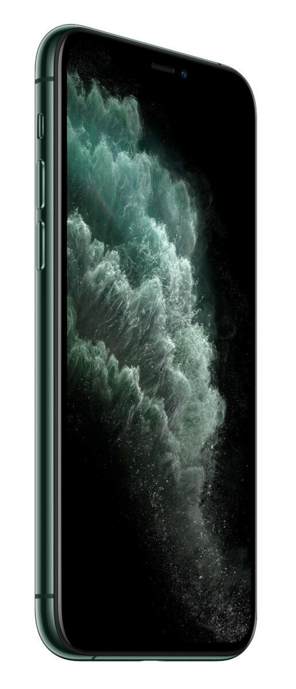 Zielony smartfon z czarnym ekranem przedstawiającym zielone fale wody.