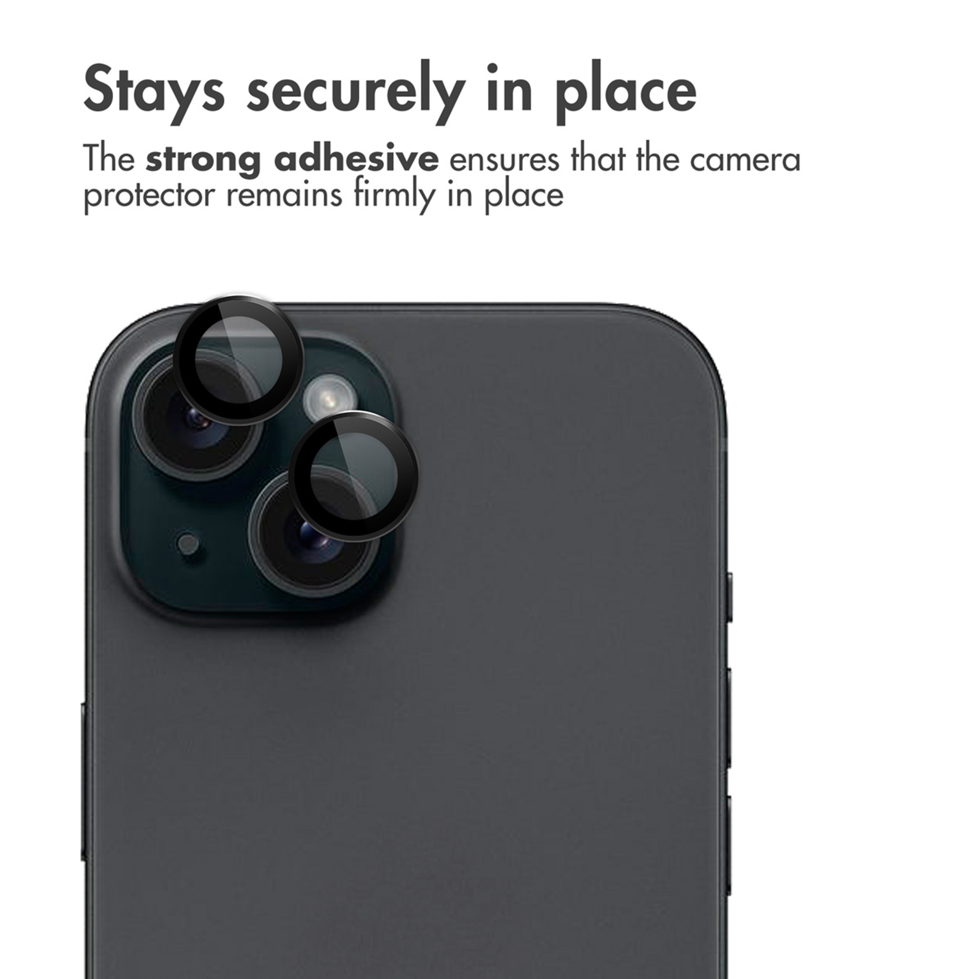 Achterkant van een smartphone met cameralensbeschermers.