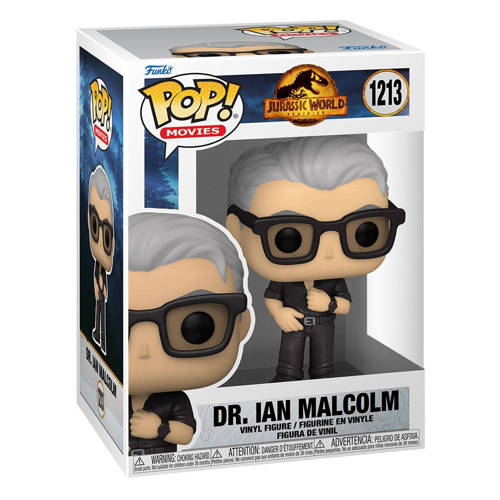 Action figure in vinile Funko Pop del Dr. Ian Malcolm da Jurassic World Dominion.