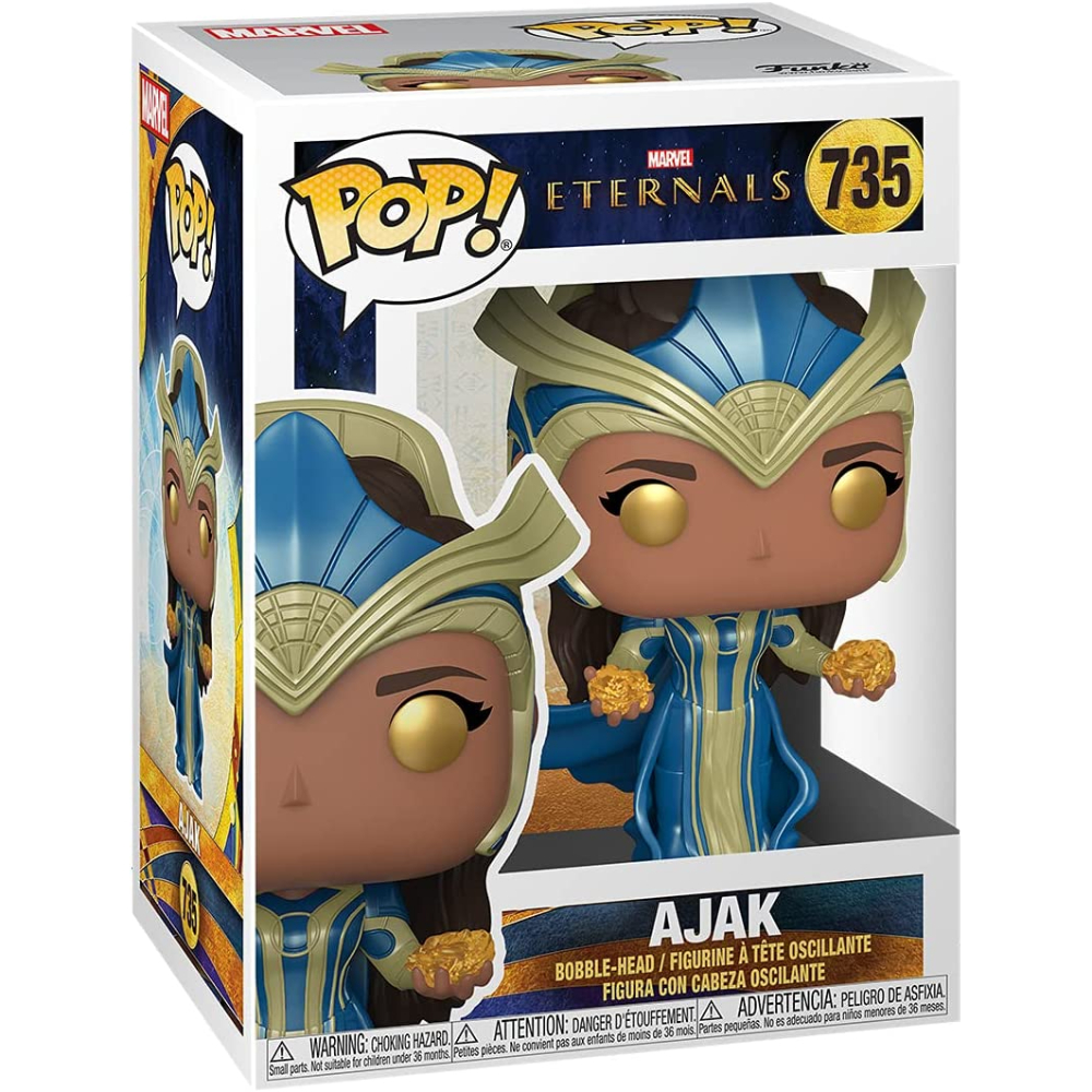 Figura Funko Pop przedstawiająca Ajaka z Eternals Marvela w pudełku kolekcjonerskim.