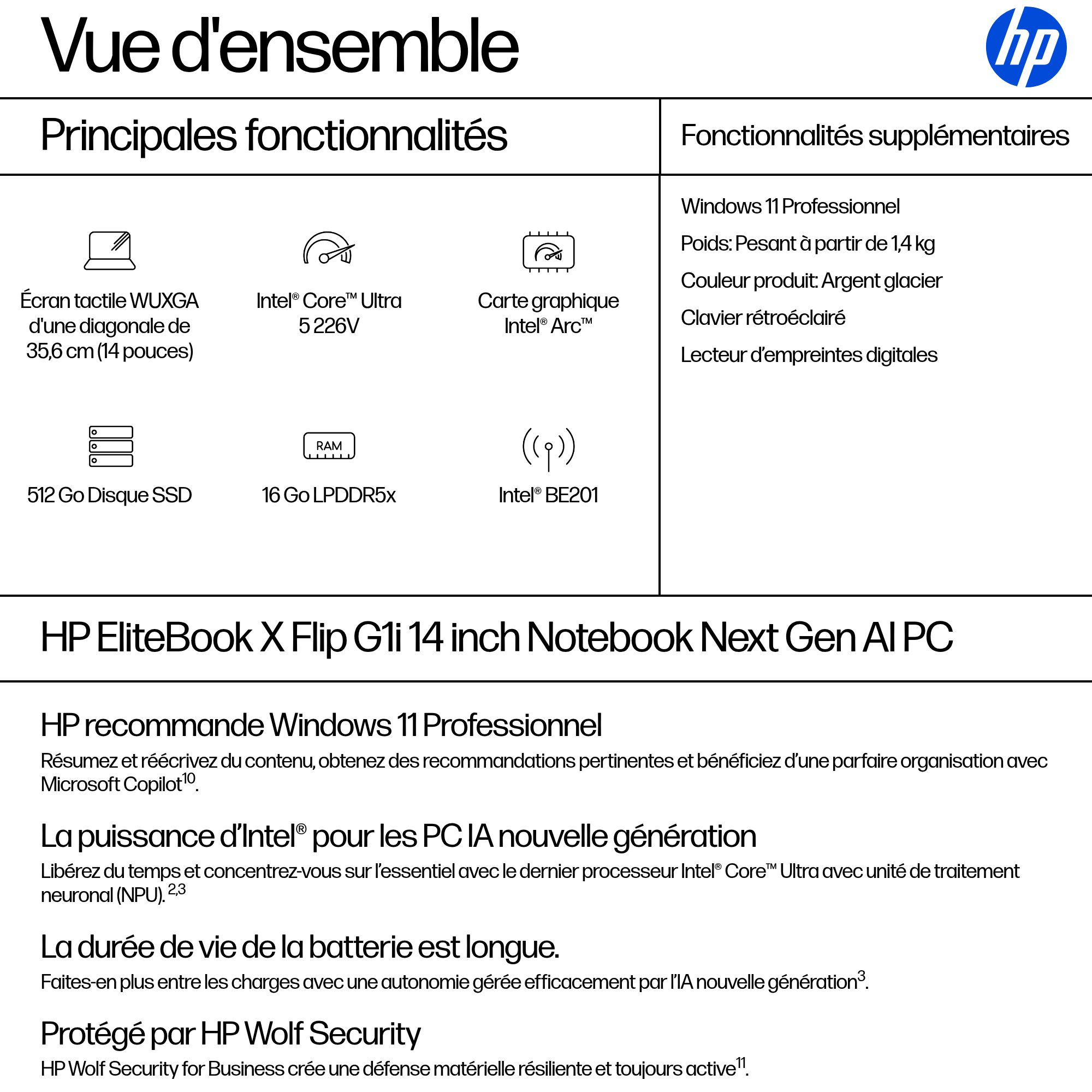 HP EliteBook X Flip G1i 14 inç Yeni Nesil Yapay Zeka Dizüstü Bilgisayar teknik özellikleri.
